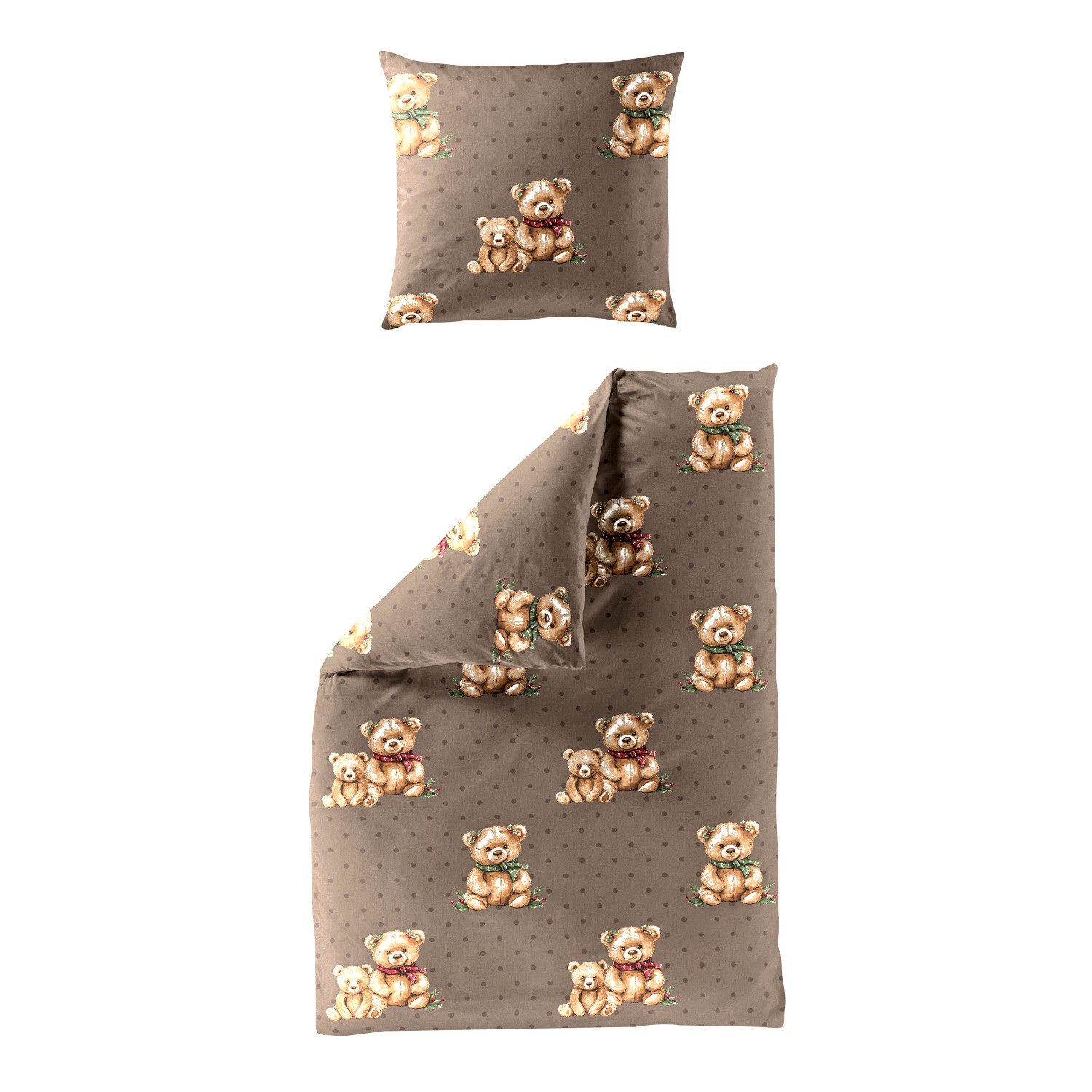 Dormabell Bettwäsche Bettwäsche Dormabell Mako Satin 4212-80 Teddybär Punkte braun 135x200, Mako Satin, 2 teilig
