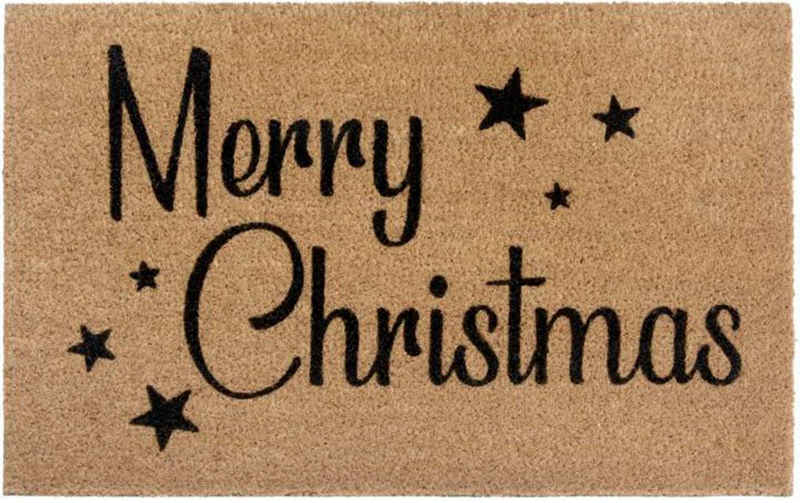 Fußmatte Kokos Christmas Stars, HANSE Home, rechteckig, Höhe: 15 mm, Weihnachten, Schmutzfangmatte, Outdoor, Rutschfest, Innen, Kokosmatte