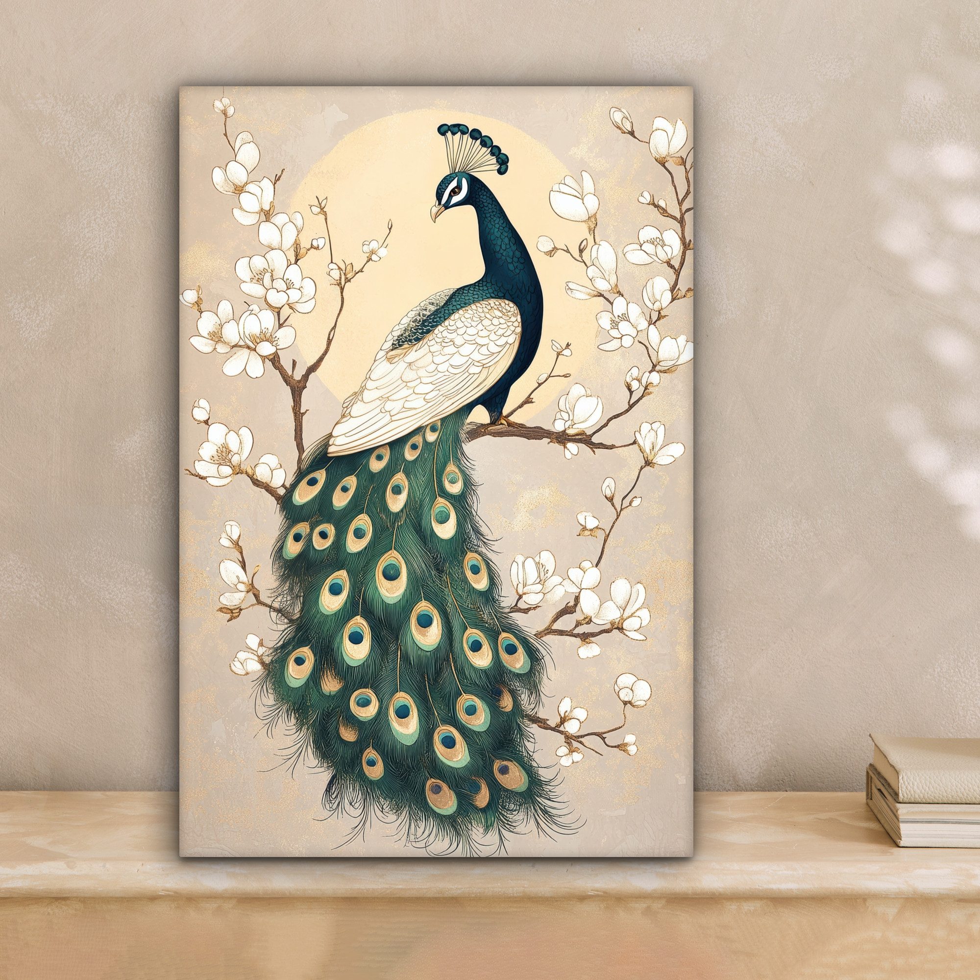 OneMillionCanvasses® Leinwandbild Pfau - Zweig - Blumen, Fotodruck (1 St), günstig online kaufen