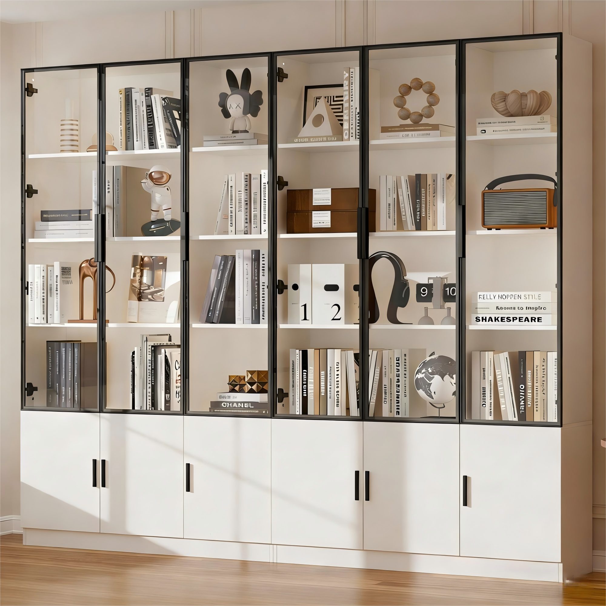 Merax Glasvitrine mit LED-Beleuchtung steuerbar per App (Wohnzimmerschrank Hochschrank Multifunktionsschrank, 2-St) Standvitrine mit 6 Türen und größer Stauraum – Bild 3 von 5