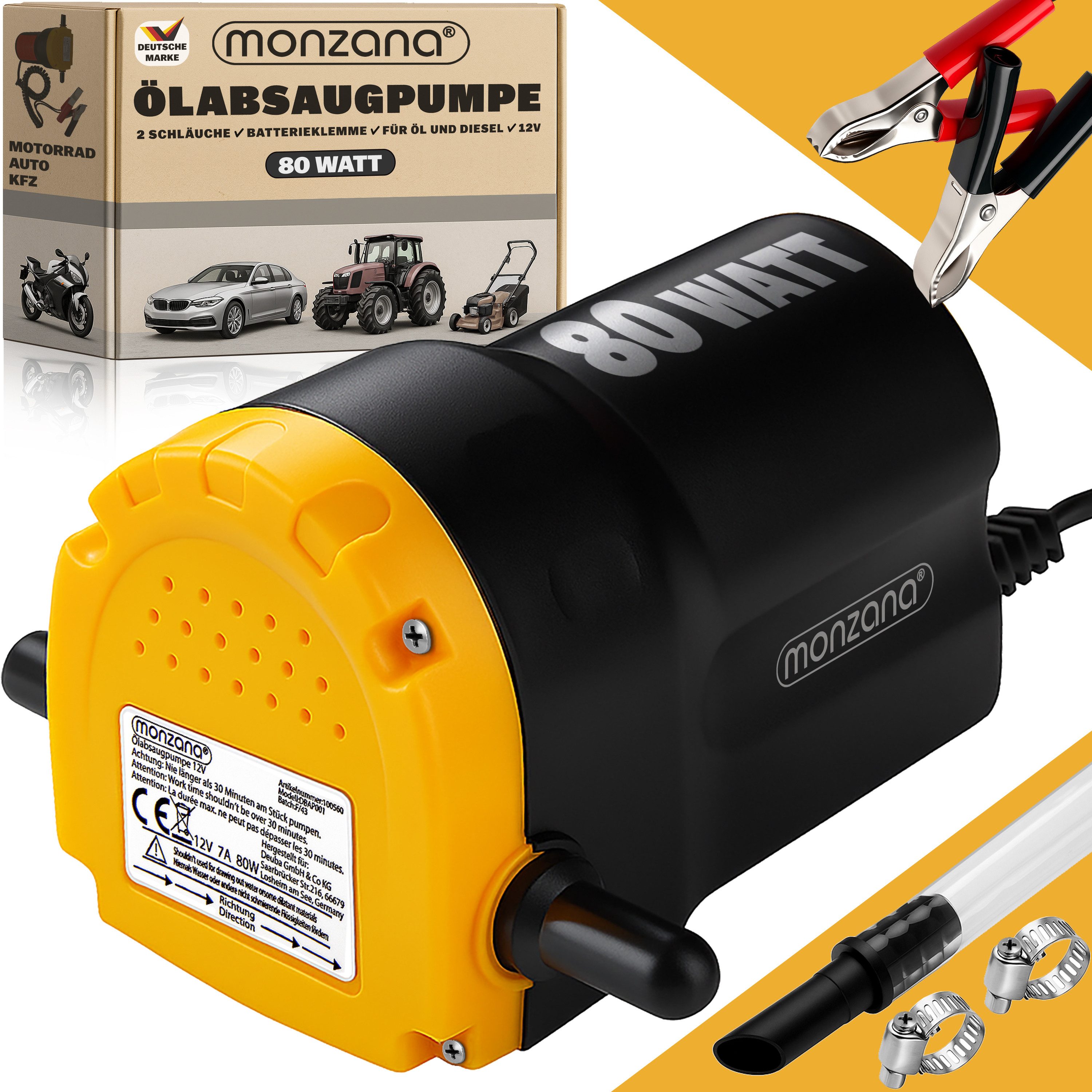 monzana Ölabsaugpumpe Deuba (8-tlg), elektrisch 12V 80 Watt 5l/min Ölpumpe Absaugpumpe Pumpe Dieselpumpe