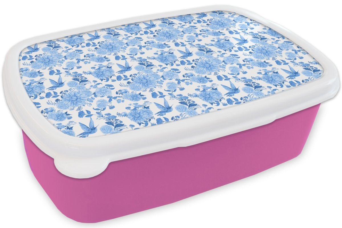 Erwachsene, für Blau, Muster - Brotbox Mädchen, Snackbox, Blumen Kinder, Brotdose MuchoWow - (2-tlg), Kunststoff, Kunststoff Lunchbox rosa