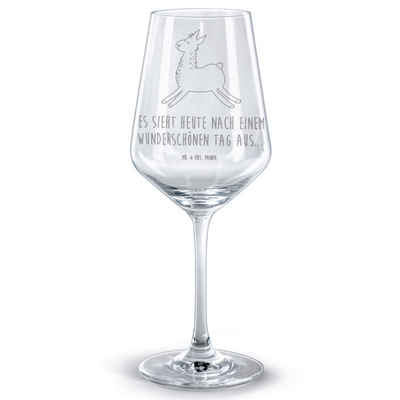Mr. & Mrs. Panda Rotweinglas Lama Springen - Transparent - Geschenk, Rotweinglas, Hochwertige Wein, Premium Glas, Spülmaschinenfest