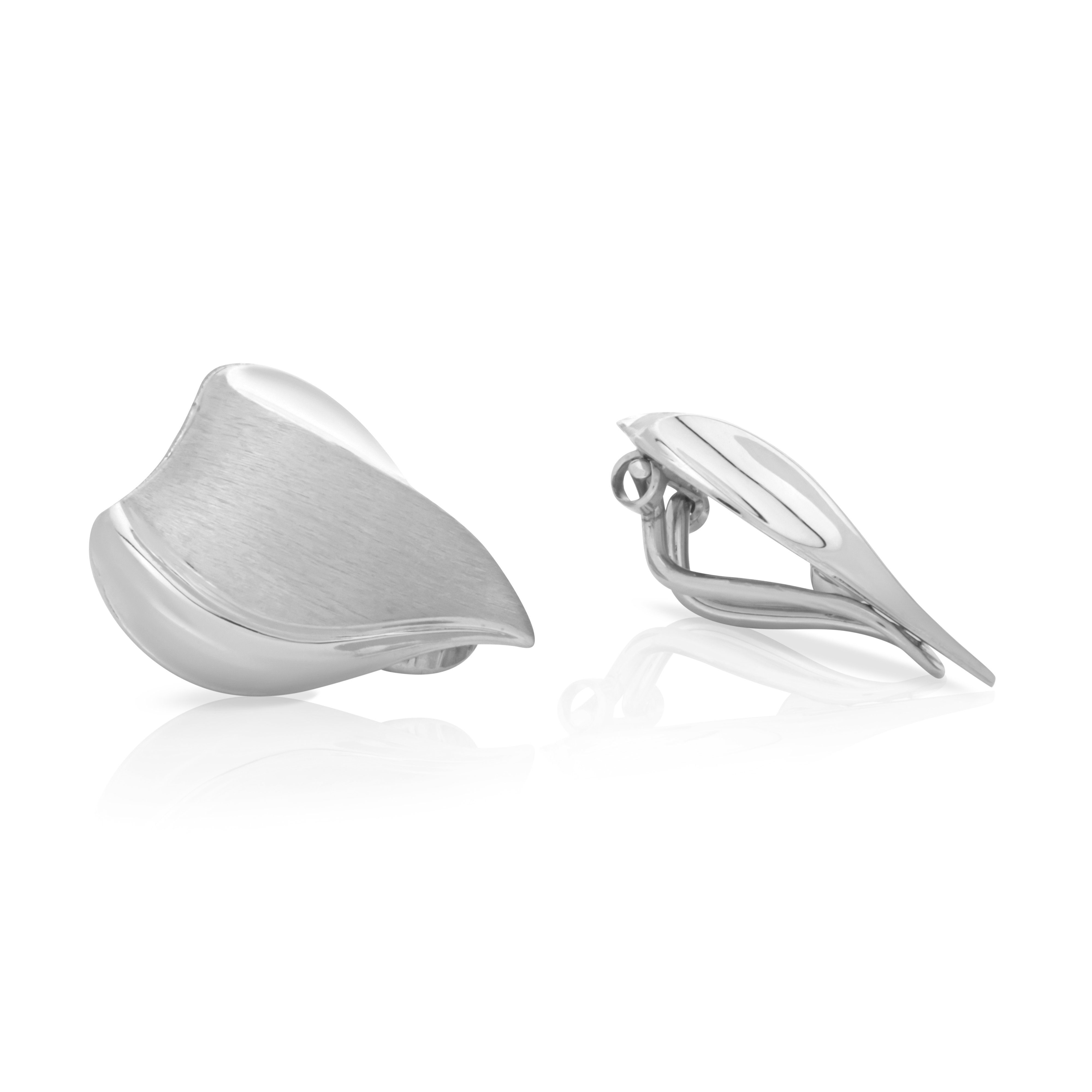 NKlaus Ohrclip-Set Paar Ohrclip 925 Sterling Silber Ohrringe Teilmatt (1 Einzel - 1 Stück), Rhodiniert