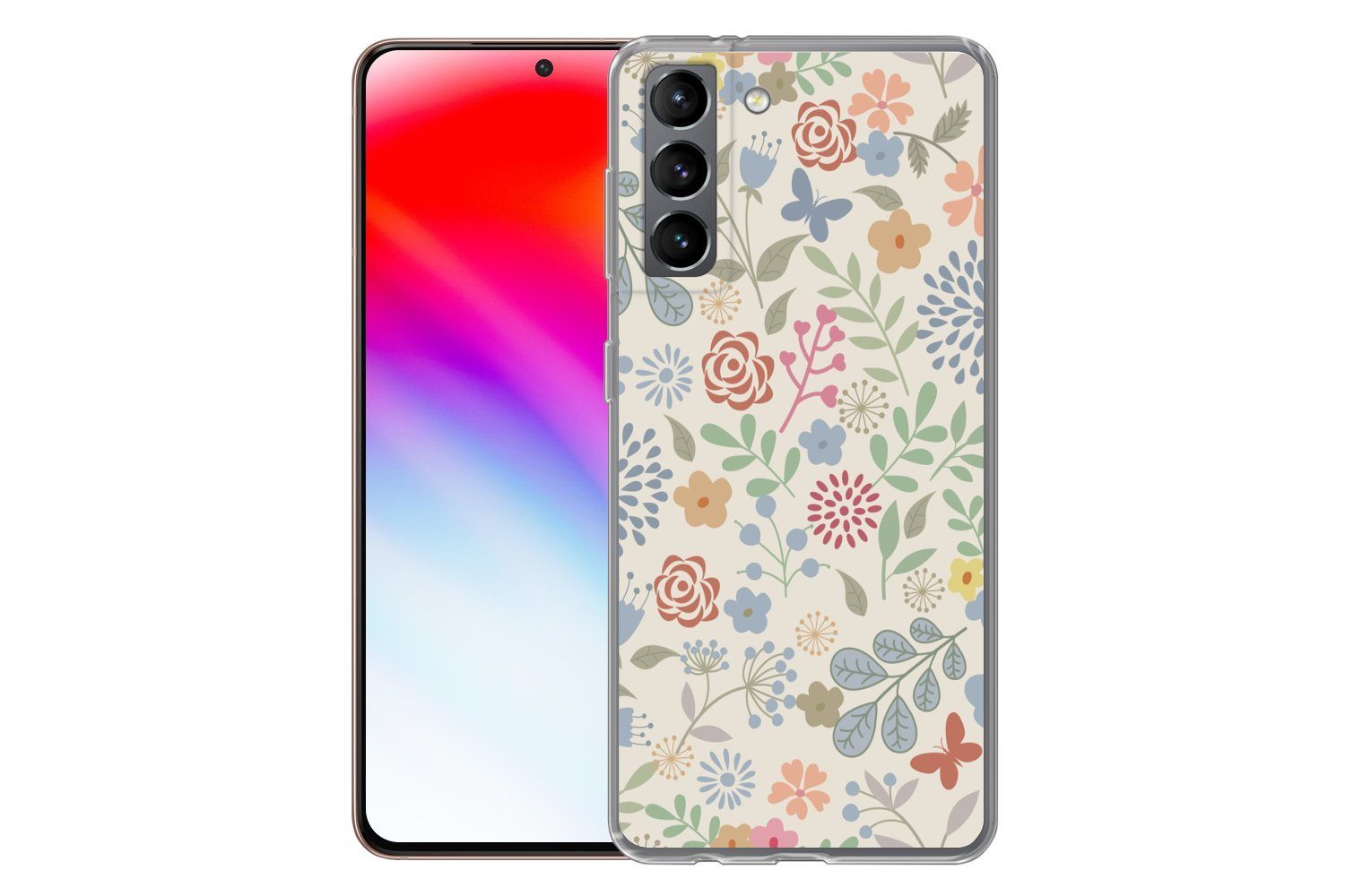 MuchoWow Handyhülle für Samsung Galaxy S21 Eine Blumenmuster-Illustration mit vielen Blume, Phone Case, Silikon, Schutzhülle Dünn