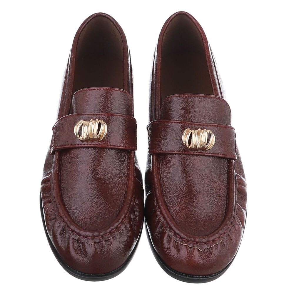 Ital-Design Damen Loafer mit Schmuckdetail und Blockabsatz Slipper (92125317) Blockabsatz Mokassins in Bordeaux – Bild 4 von 5
