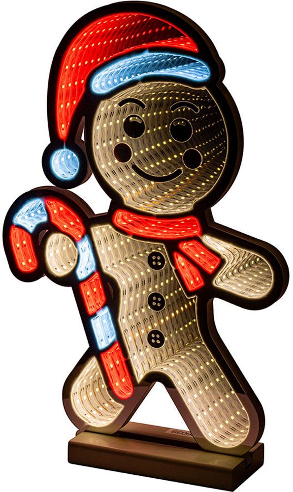 Star-Max LED Tischleuchte LED Dekofigur, Infinity - Lebkuchenmann, Weihnachtsdeko m. Beleuchtung, Timerfunktion, LED fest integriert, mit Unendlichkeits-Effekt und 6/18 Stunden Timer, Höhe ca. 60 cm