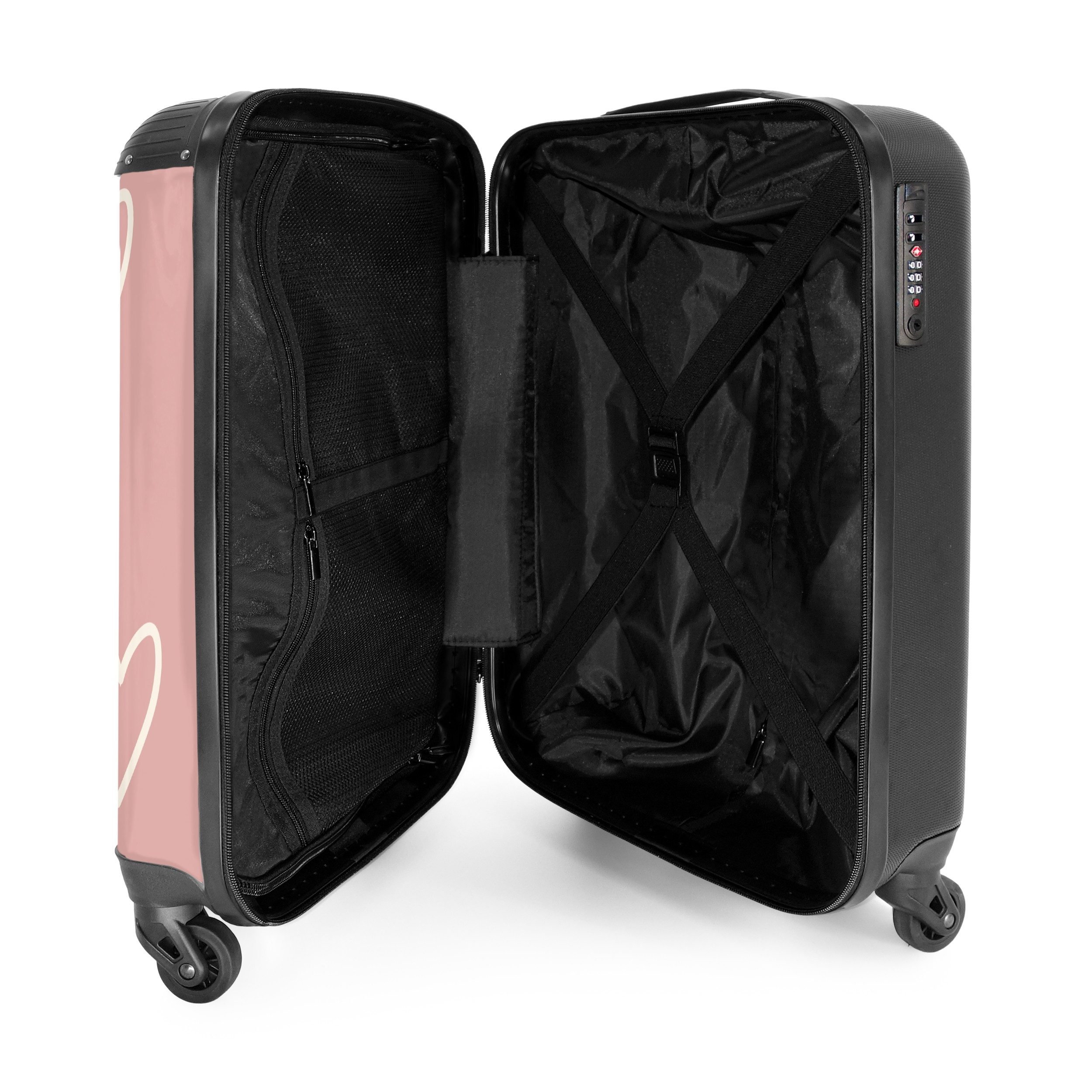 NoBoringSuitcases.com© Hartschalen-Trolley Rosa mit weißen Herzen 55x35x20cm, Handgepäck Koffer & Trolleys, Luggage, Reisekoffer Frauen – Bild 4 von 5