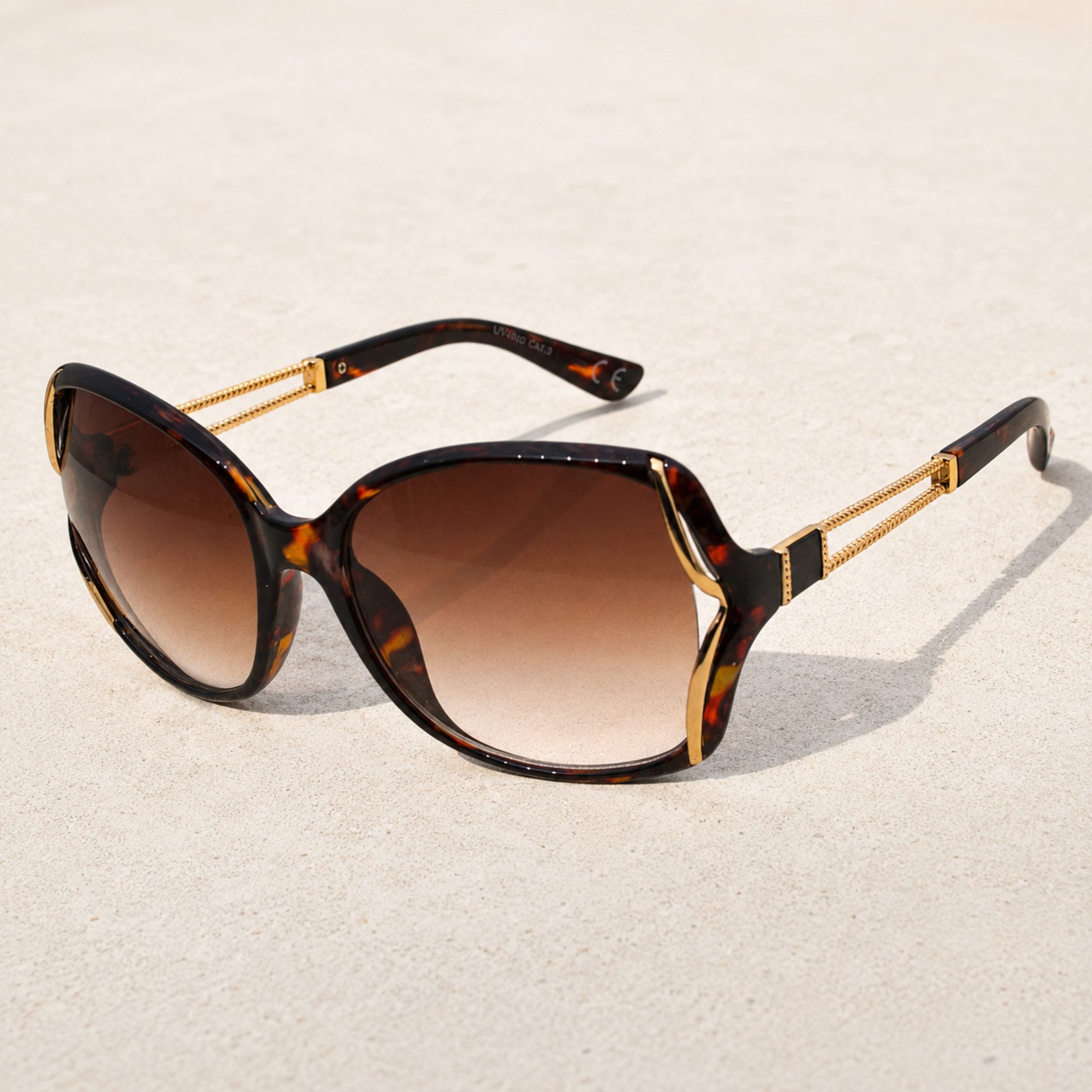 Rennec Sonnenbrille elegante Damen Brille Modern Oval mit Brillenbeutel Schmetterling Gläser Oversized, Markenbrille mit Gold Applikationen