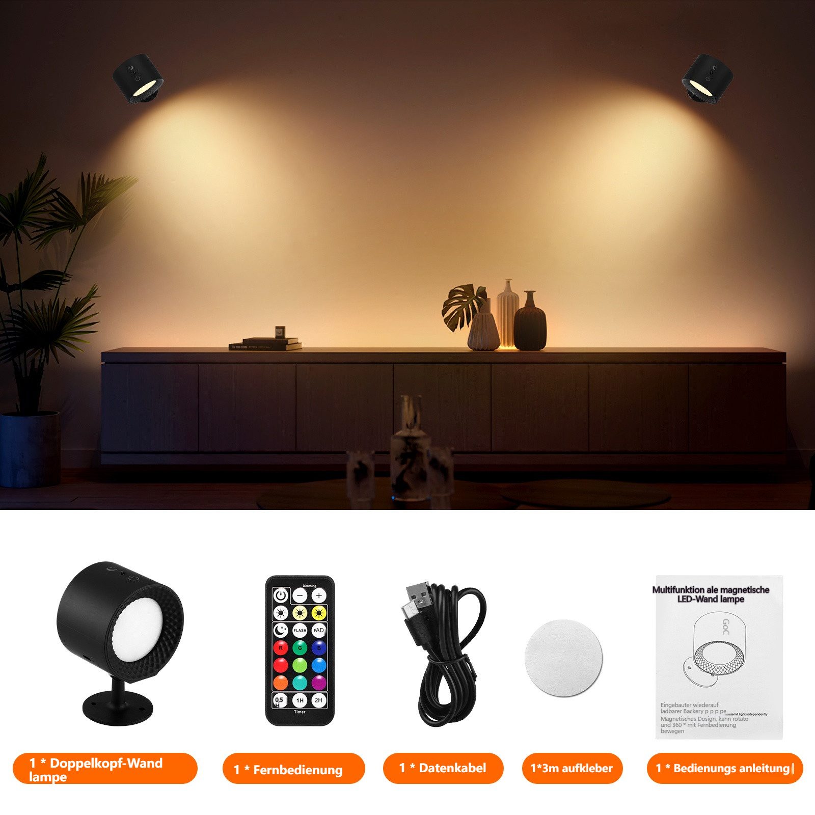 BlingBin LED Wandleuchte LED Akku-Wandleuchte RGB, günstig online kaufen
