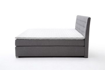 möbelando Boxspringbett Lenno, Boxspringbett Lenno mit Stoffbezug Hugo Uni grau, Liegefläche 180x200 cm, Kopfteil gesteppt, Metallfüße gebürstet