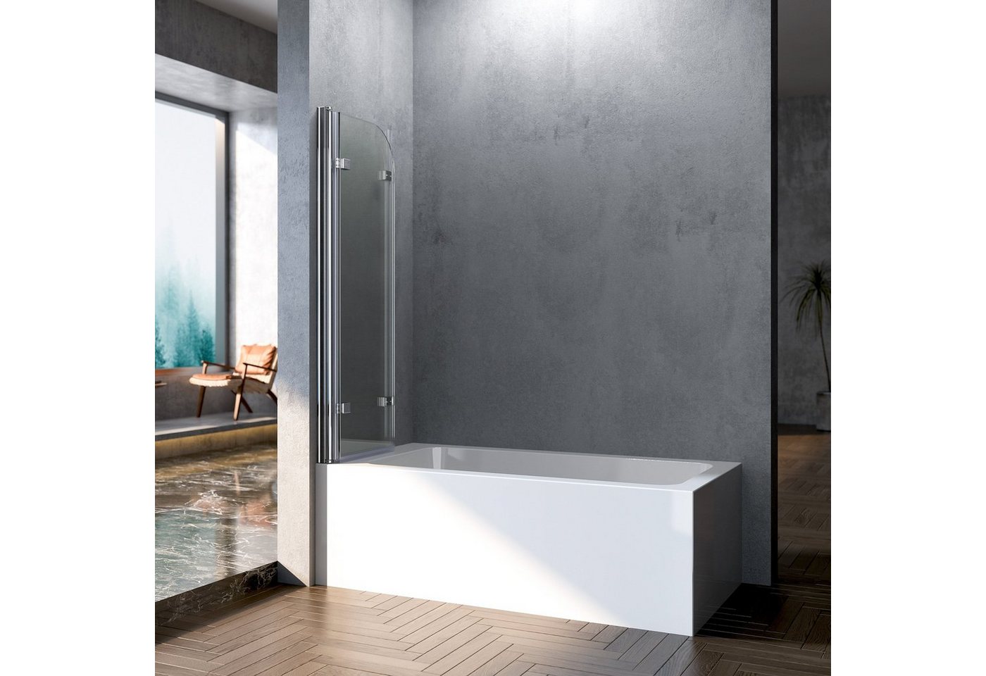 Thumbnail - Boromal Duschwand für Badewanne Badewannenaufsatz Badewannenfaltwand 2 3 teilig faltbar, 5mm Sicherheitsglas, (B:90,100,...