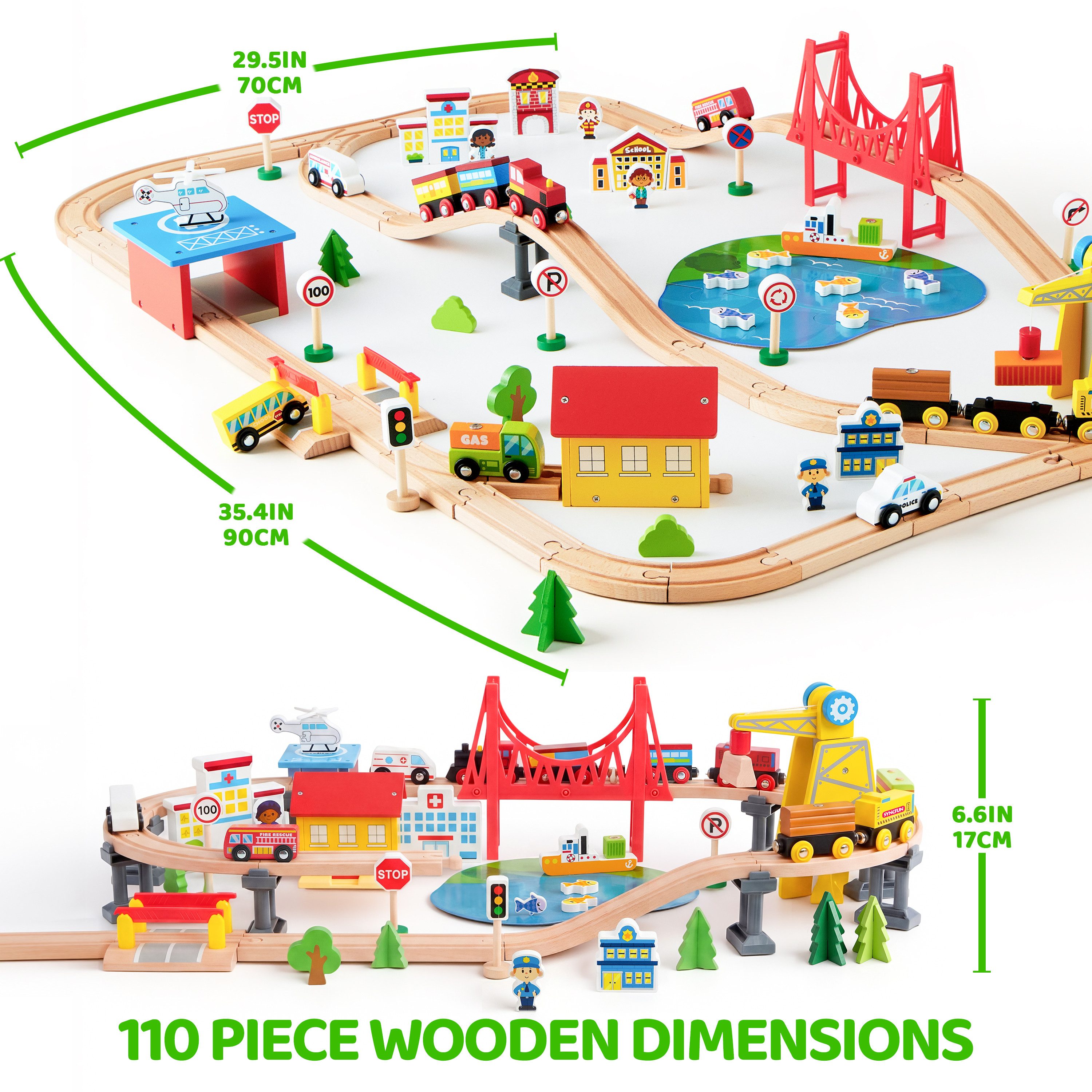 SYNCFUN Spielzeugeisenbahn-Set SYNCFUN 60-teiliges Montessori Holzeisenbahn Set Spielzeug ab 3 Jahren, (110-tlg)