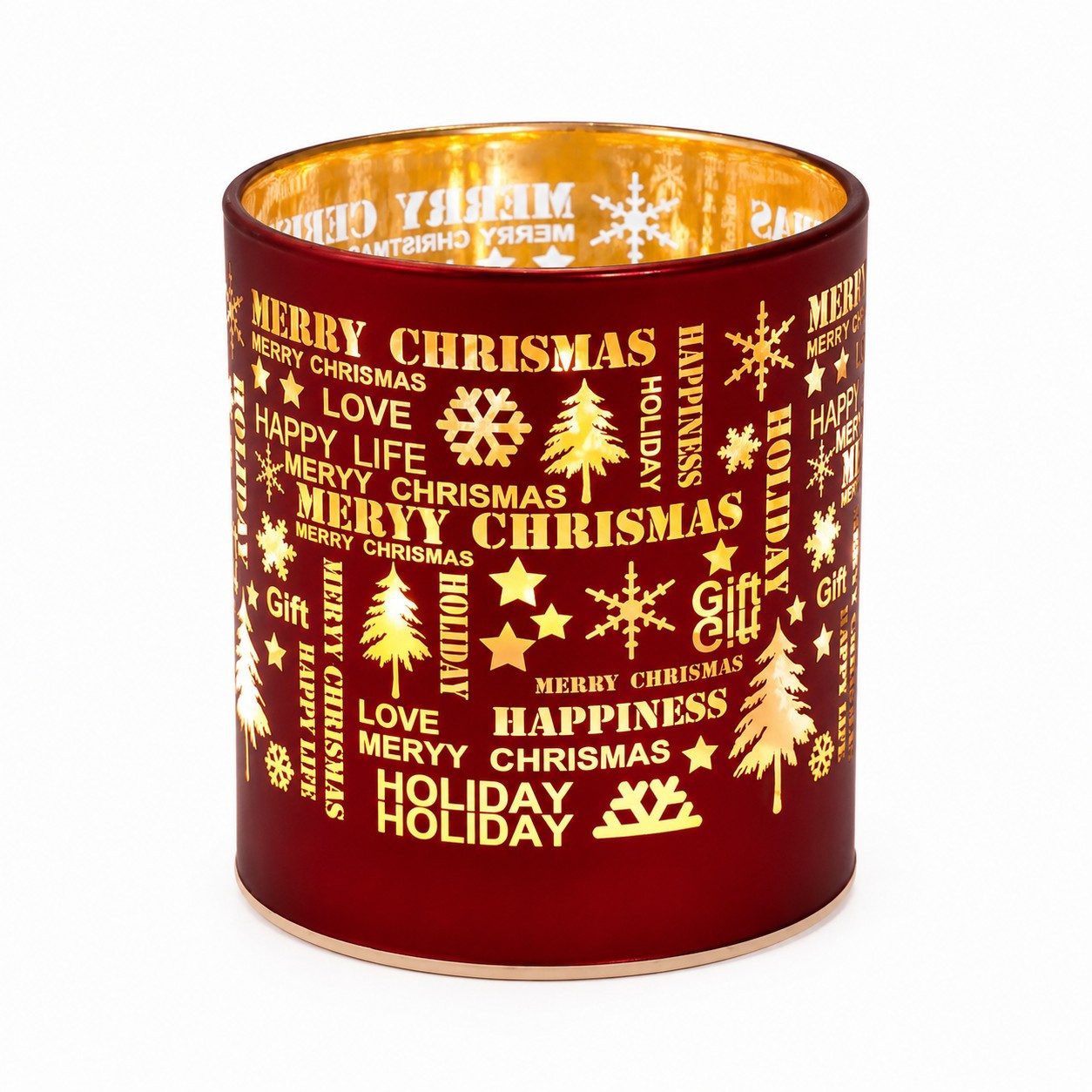 Wurm LED Windlicht LED Windlicht Merry Christmas Rot Gold Weihnachtsdeko Glas mit LED, LED fest integriert