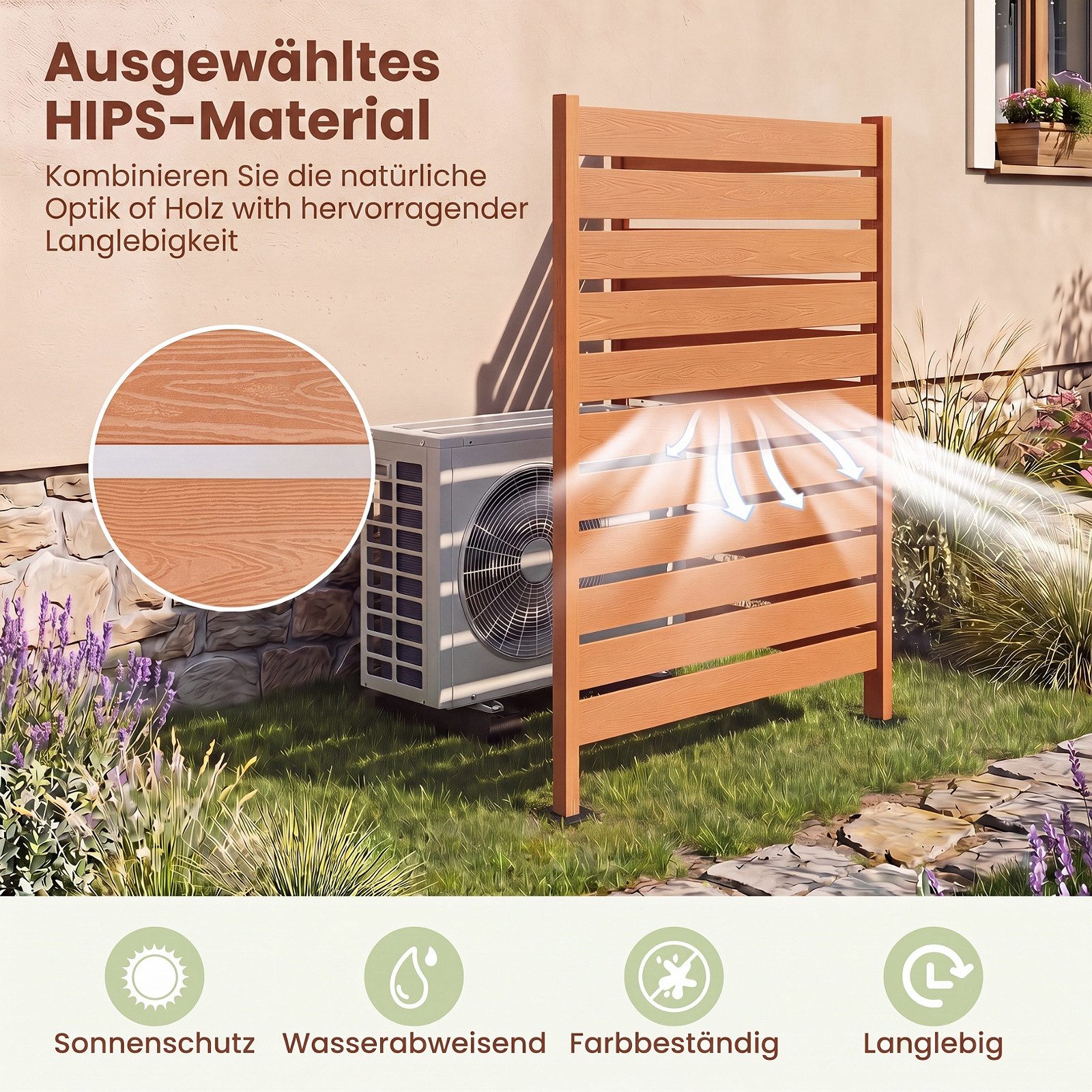 COSTWAY Gartenzaun, Sichtschutzzaun aus HIPS, Sichtschutzwand 93x63,5 cm