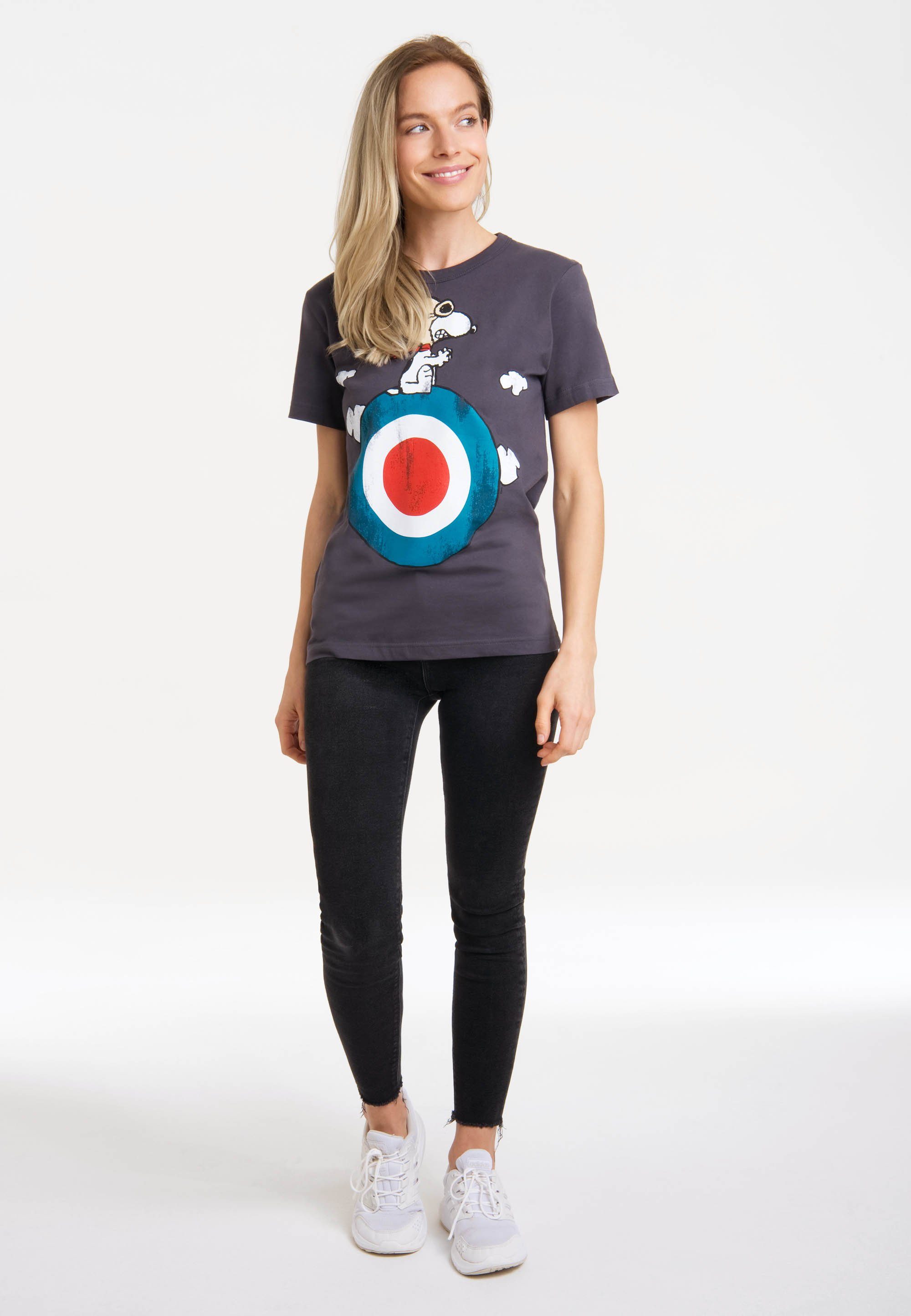 LOGOSHIRT T-Shirt Peanuts mit Snoopy - blau-grau Print lizenziertem