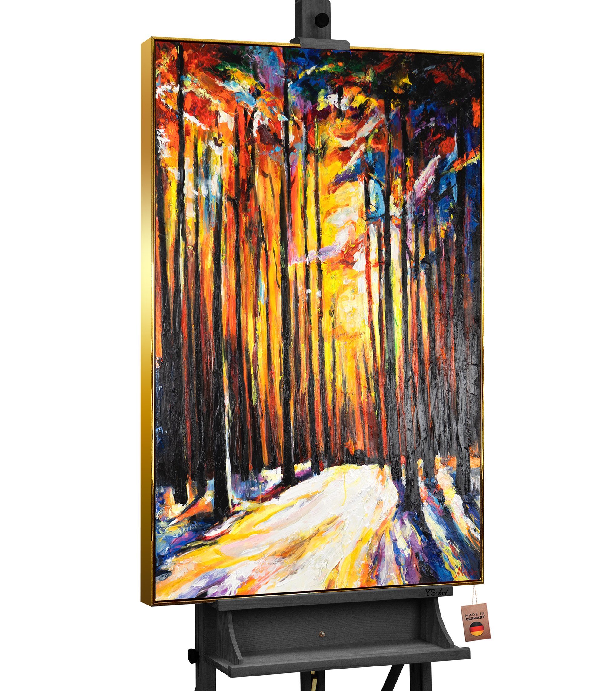 YS-Art Gemälde Waldharmonie, Wald Mit Rahmen in Gold