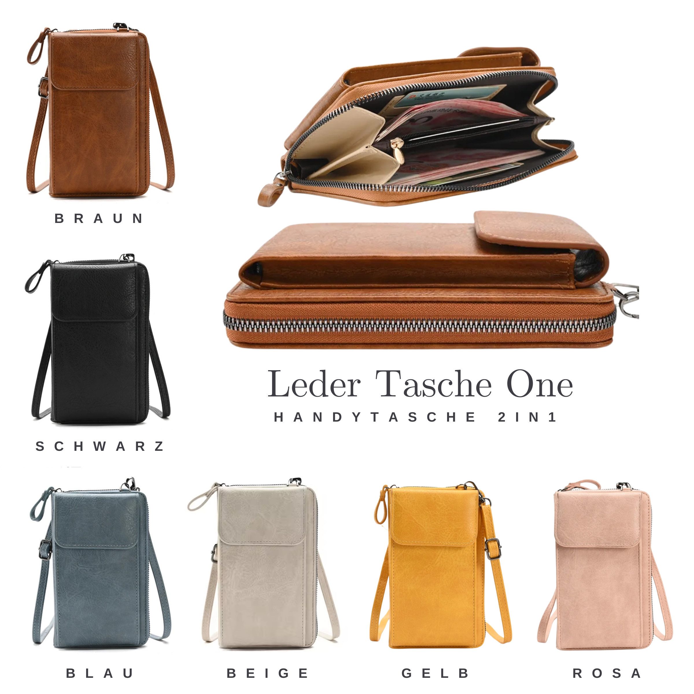 Renna Leather Mini Bag Leder Handyhülle Geldbörse 2in1 Tasche mit Gürtel