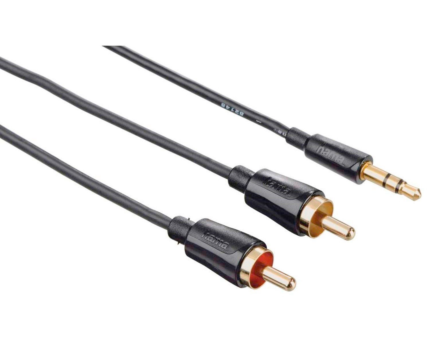 Hama Flexi-Slim Audio Adapter-Kabel AUX vergoldet 1,5m Audio-Kabel, 3,5-mm-Klinke, RCA-Stecker, Keine (150 cm), Dünnes Kabel Platzsparend 3,5mm Klinken-Stecker auf 2x RCA Cinch