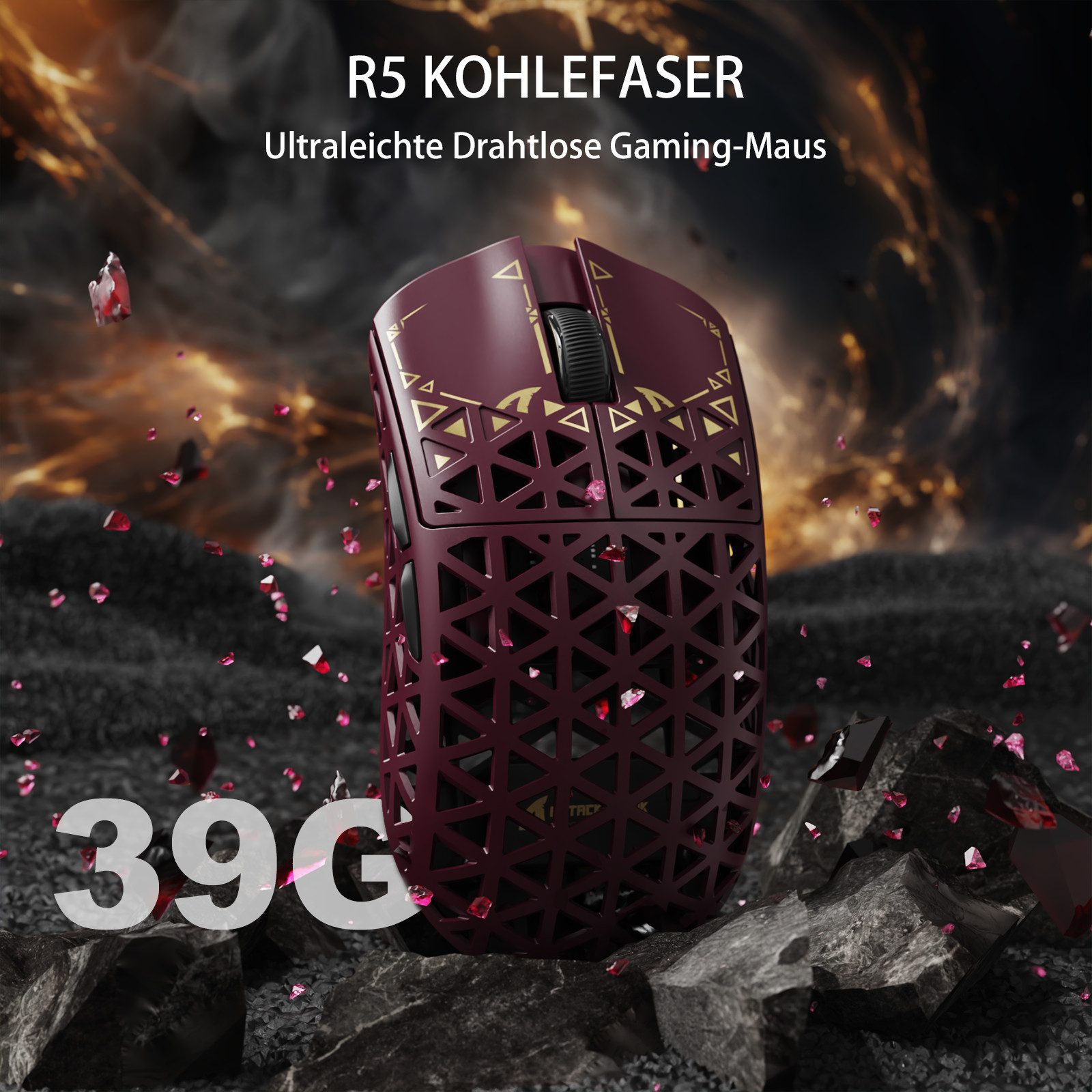 ATTACK SHARK R5 Ultra Carbonfaser Gaming-Maus,39g,8000Hz,42000 DPI,PAW3950MAX Gaming-Maus (2.4G, Bluetooth, kabelgebunden) – Bild 4 von 5