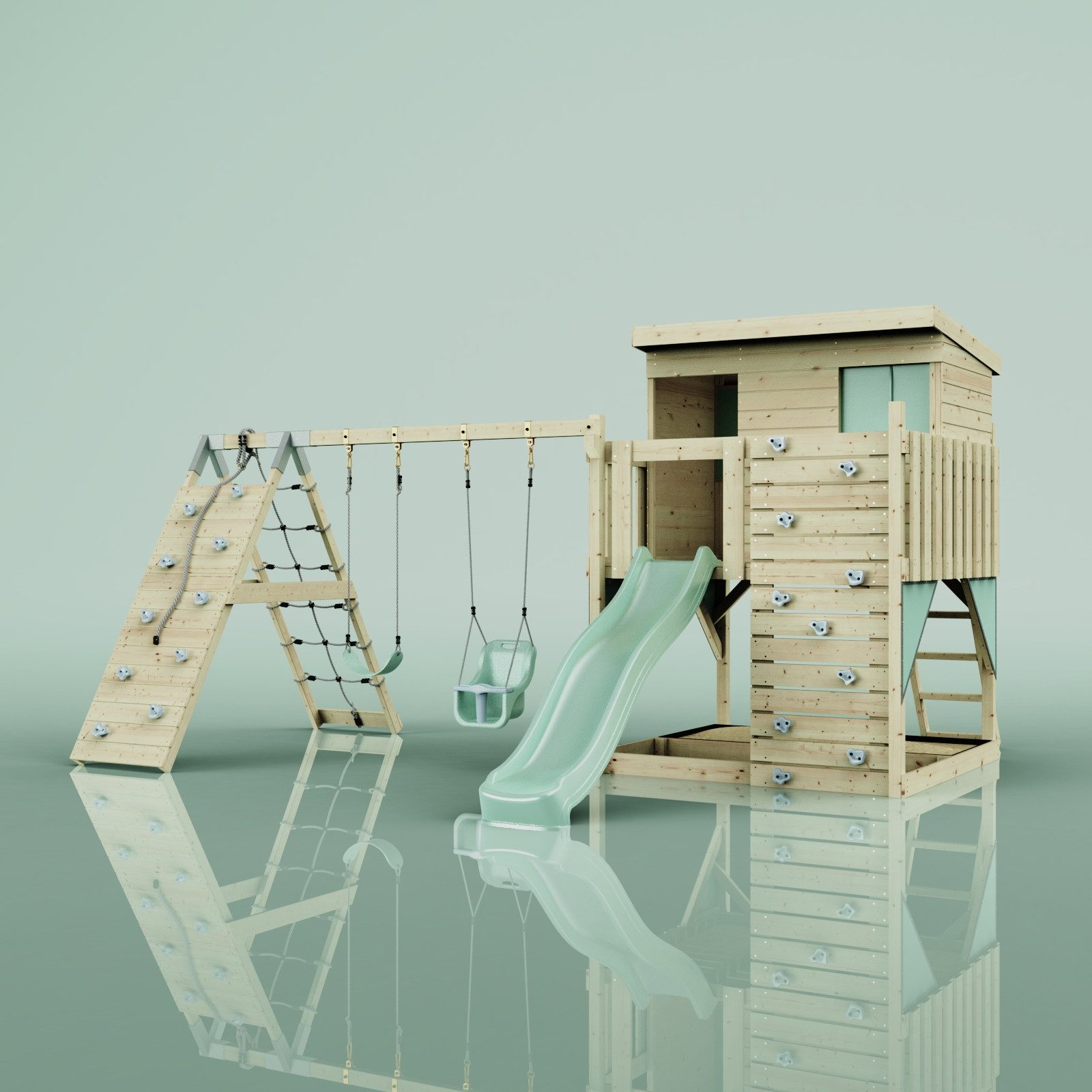 PolarPlay Spielturm Aksel, Mintgrün - Babyschaukel