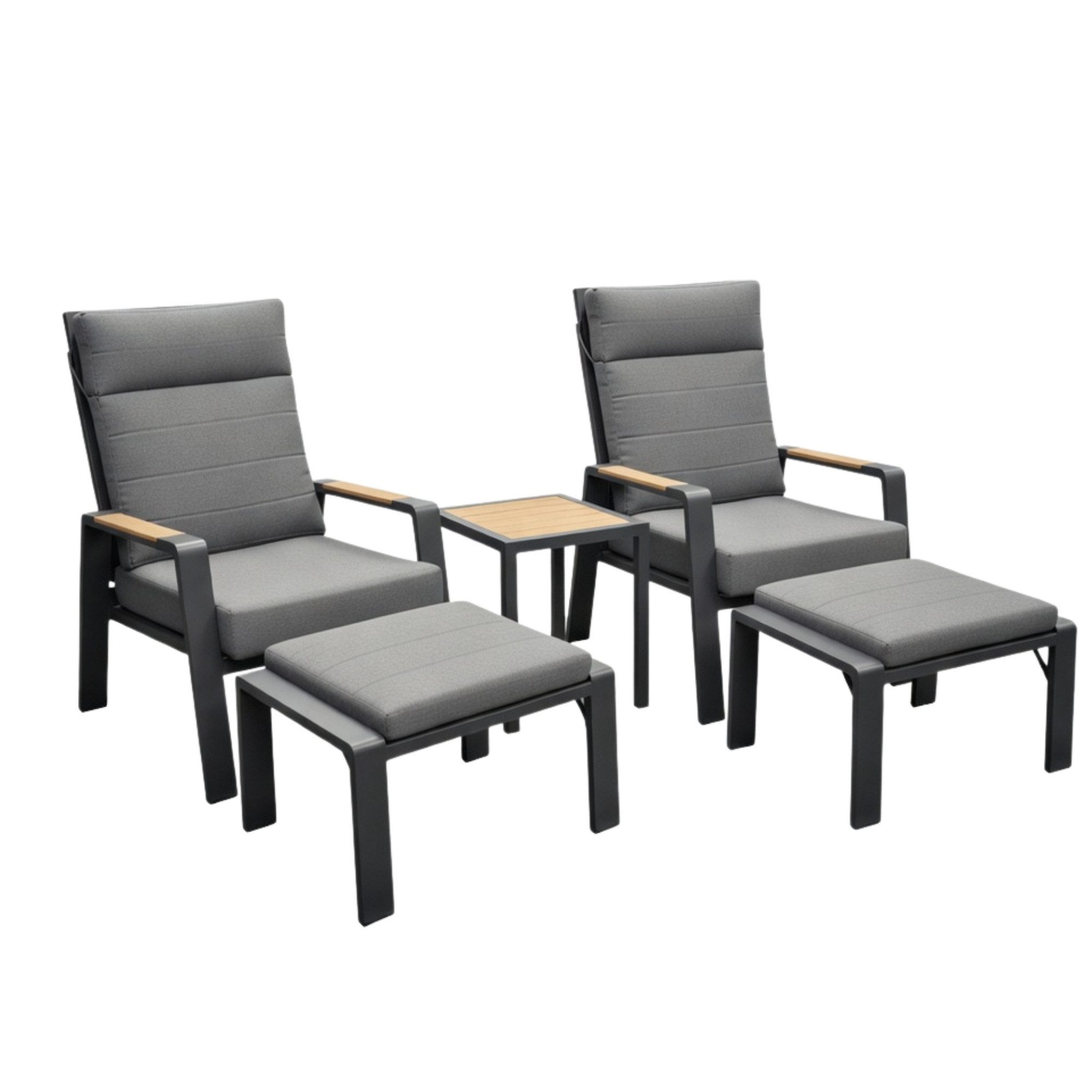 osoltus Garten-Essgruppe osoltus XXL Set Palma 2x Gartensessel 2x Hocker 1x Tisch 5tlg. Alu