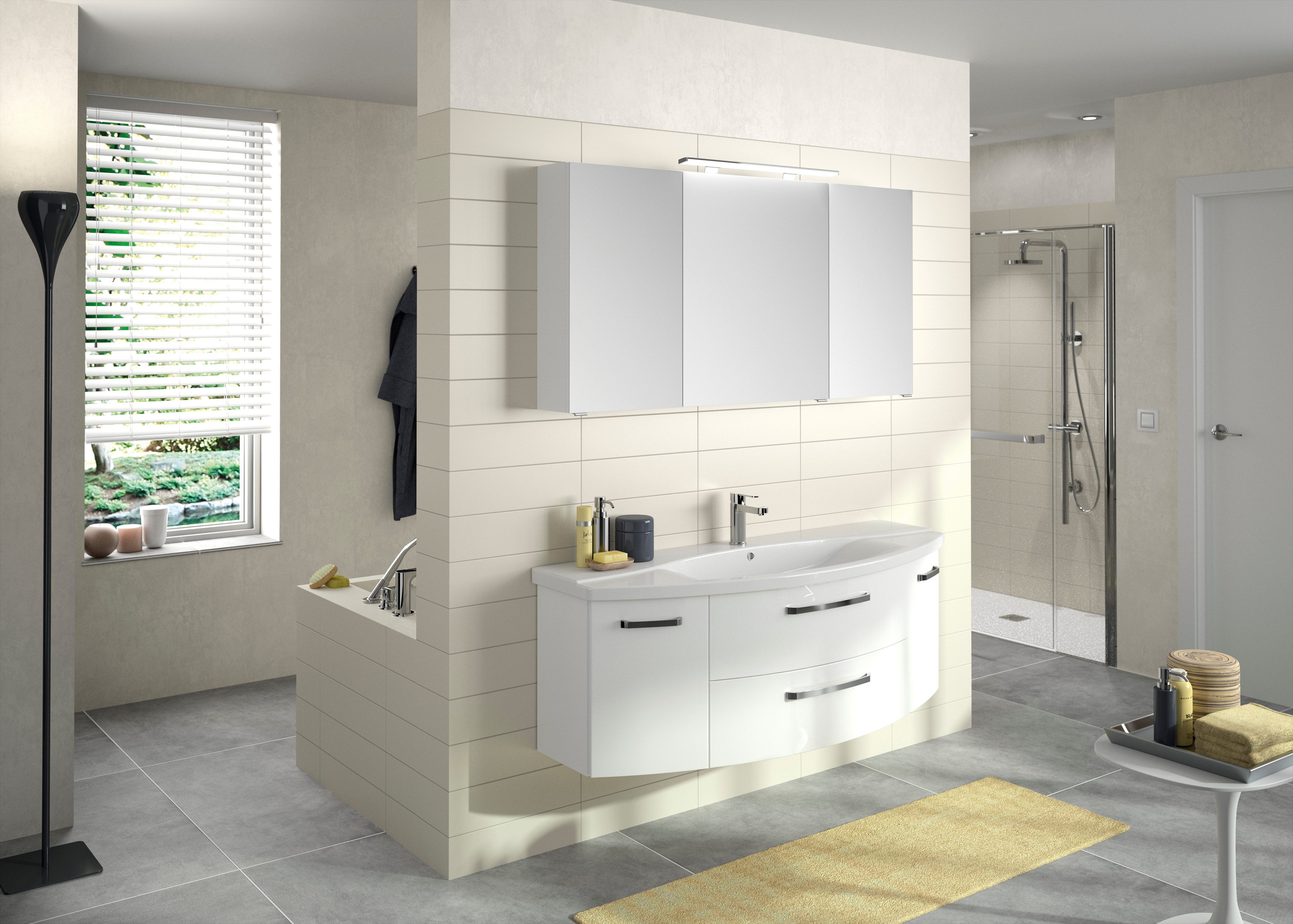 Saphir Badmöbel-Set Serie 4010 2-teilig Keramik-Waschtisch mit LED-Spiegelschrank, (Set), Badezimmer Set 144 cm breit, inkl. Türdämpfer, 5 Türen, 2 Schubladen – Bild 2 von 5