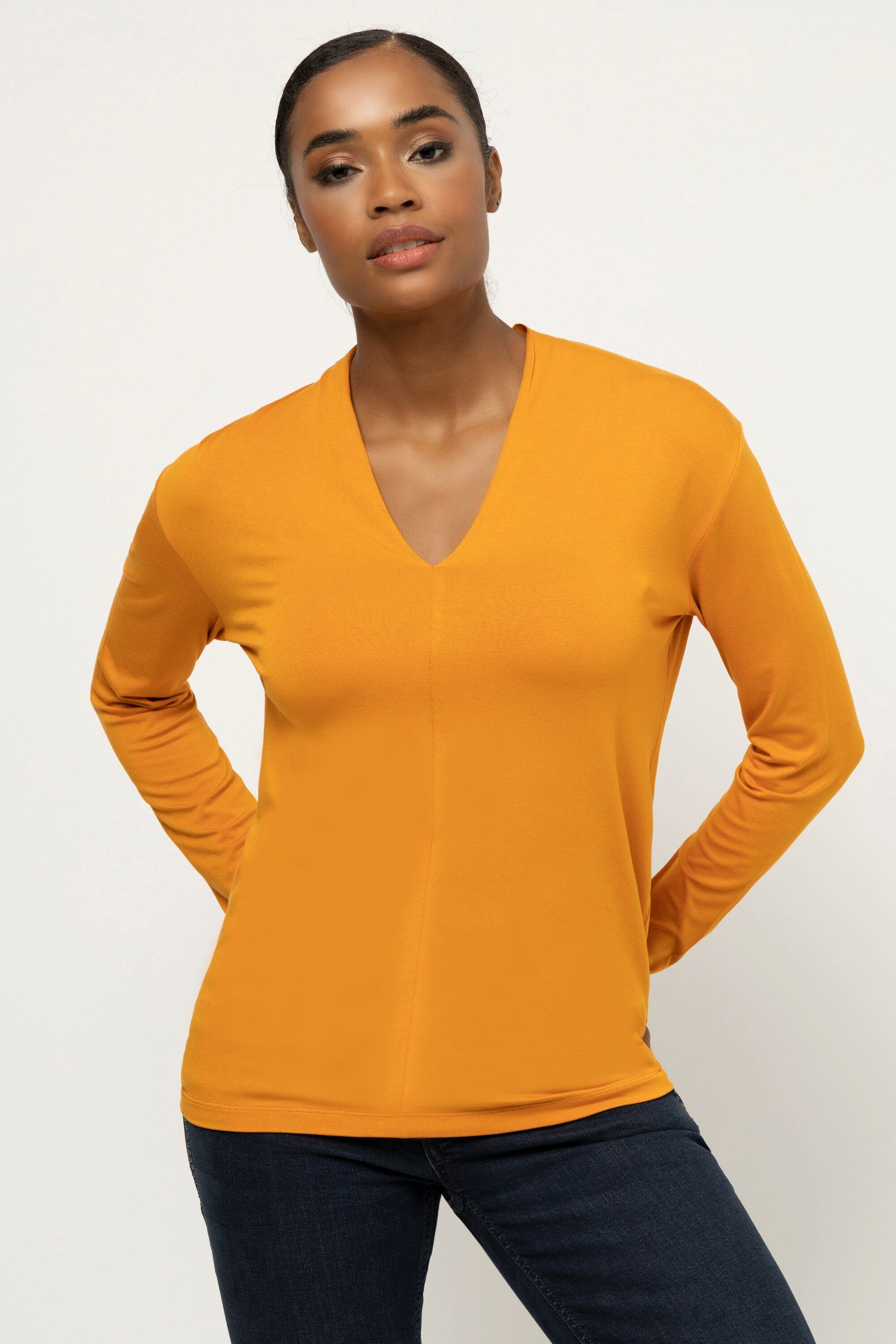 Gina Laura Shirt orange V-Ausschnitt Longsleeve Langarm Oversized