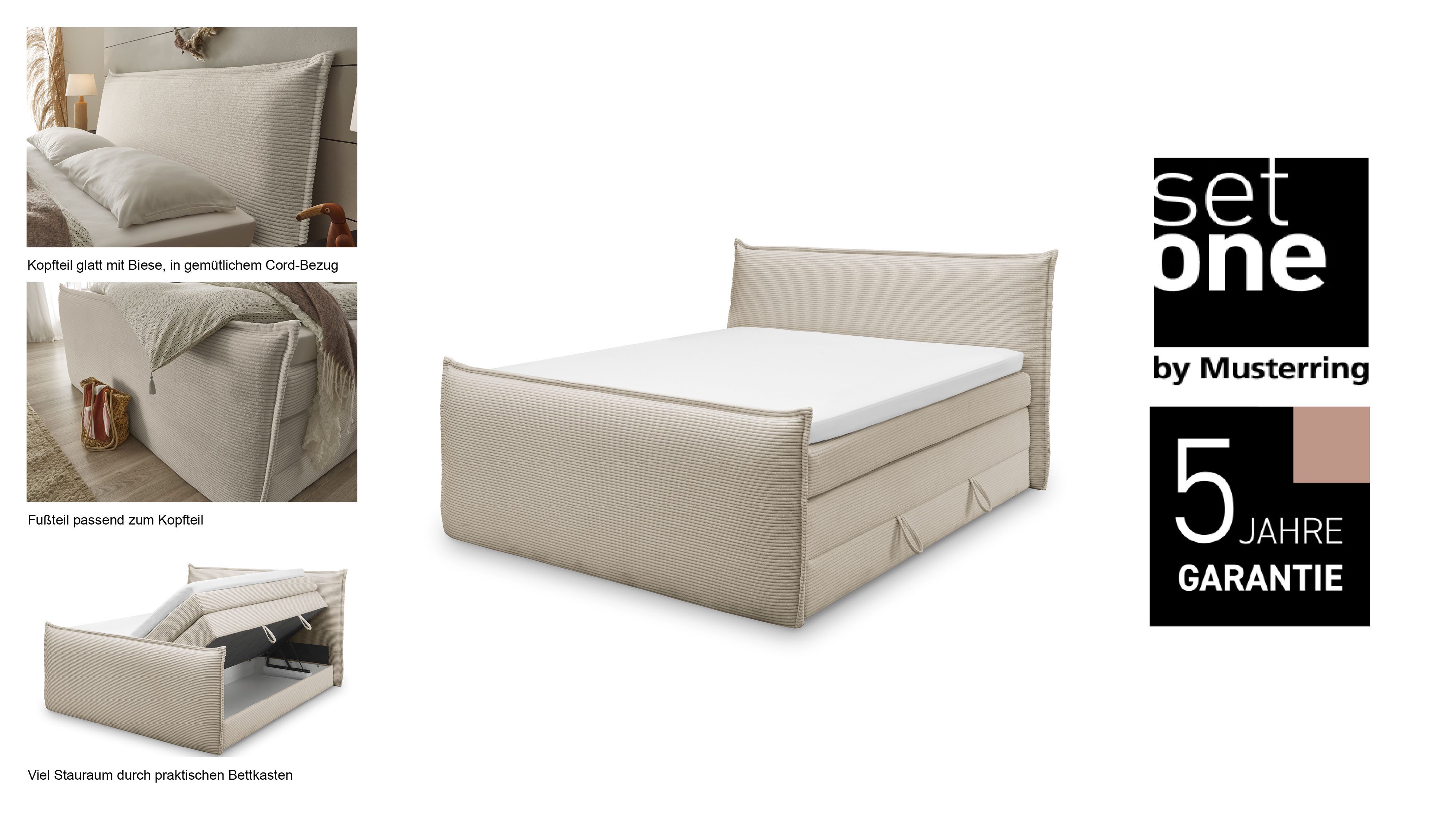 set one by Musterring Boxspringbett Florida, in modernem Cord-Bezug, mit Bettkasten, in 3 Größen erhältlich