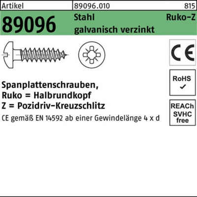 Reyher Spanplattenschraube 200er Pack Spanplattenschraube R 89096 HAKO PZ 6x60-Z Stahl galv.verz.