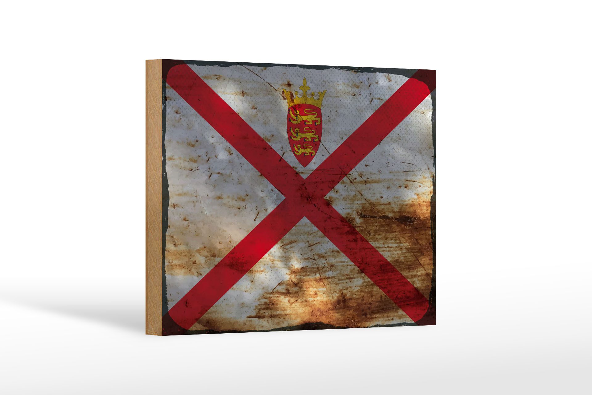 Femer GmbH Holzbild Flagge Jersey 18x12 cm Flag of Jersey Rost, Flaggen (1 St), Glatte Holzfaserplatte (MDF), vorn beschichtet