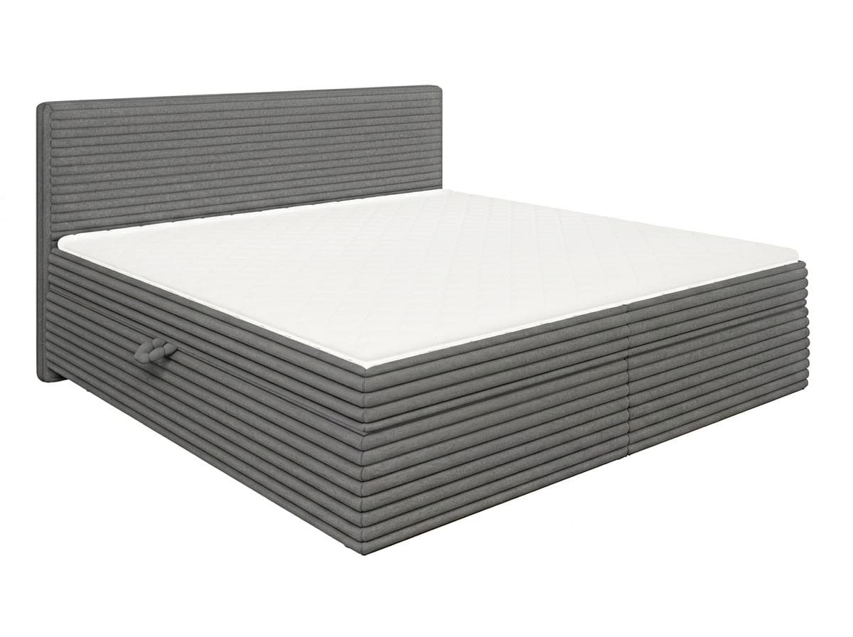 JVmoebel Boxspringbett Großes graues Bett 200x200 mit Matratze und Stauraumfächern (1-St., 1-tlg), Stauraumfächer unter dem Bett