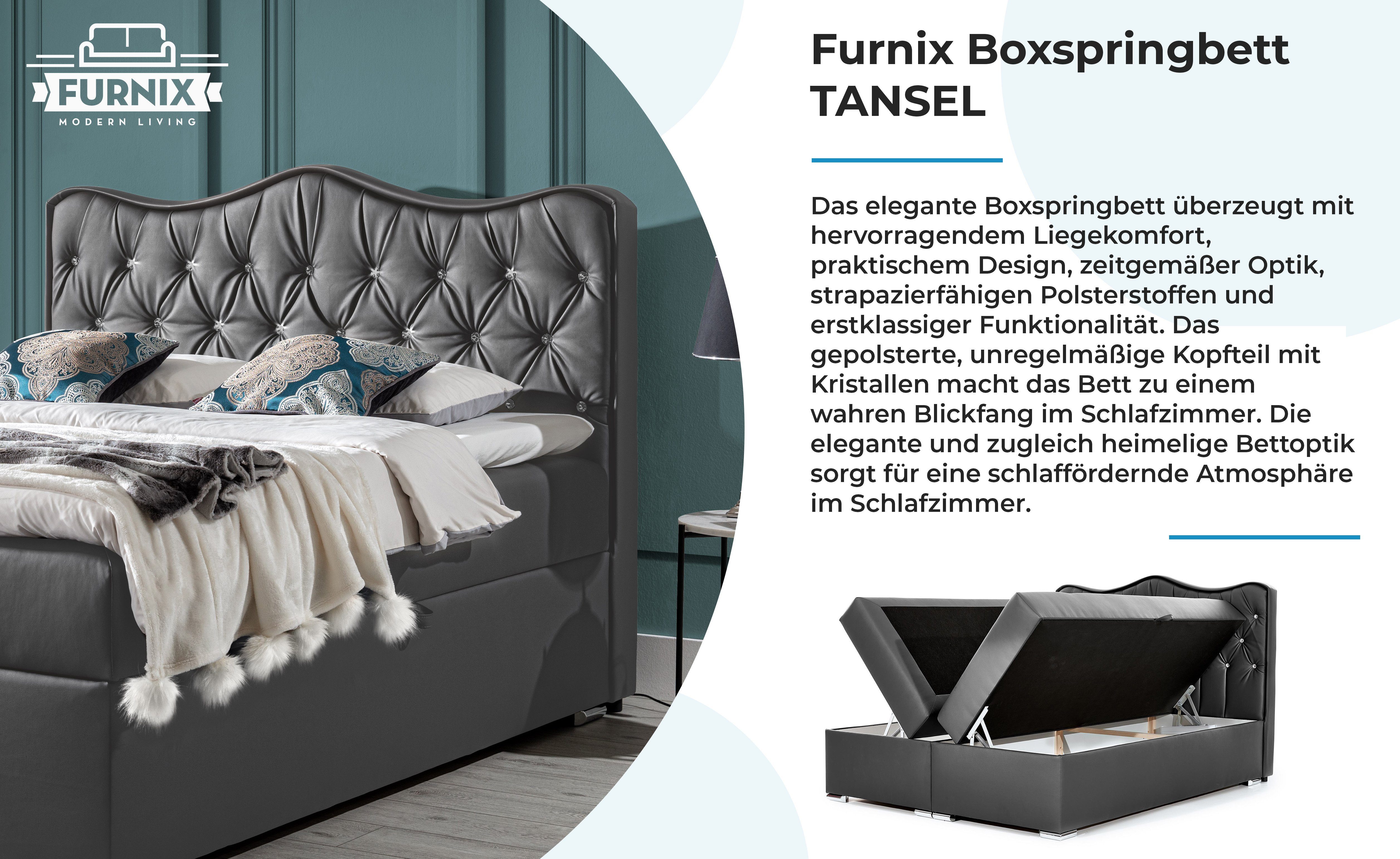 veganes Furnix Topper Bett 120x200 Boxspringbett mit und Ökoleder, Bettkasten hochwertiges PU-Leder Grau TANSEL