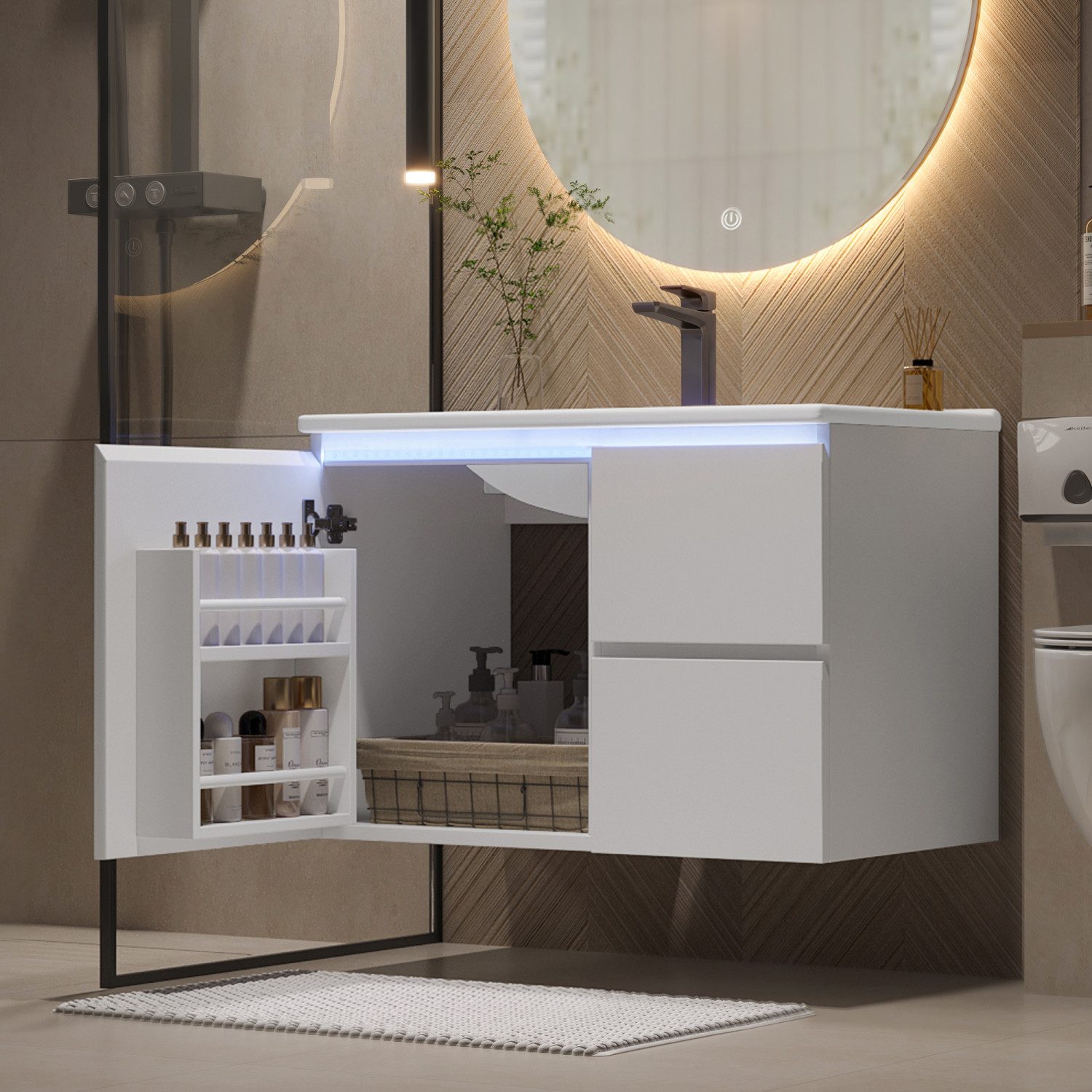 Flieks Waschtisch mit LED-Radarsensor Waschbeckenunterschrank inkl. Waschbe günstig online kaufen