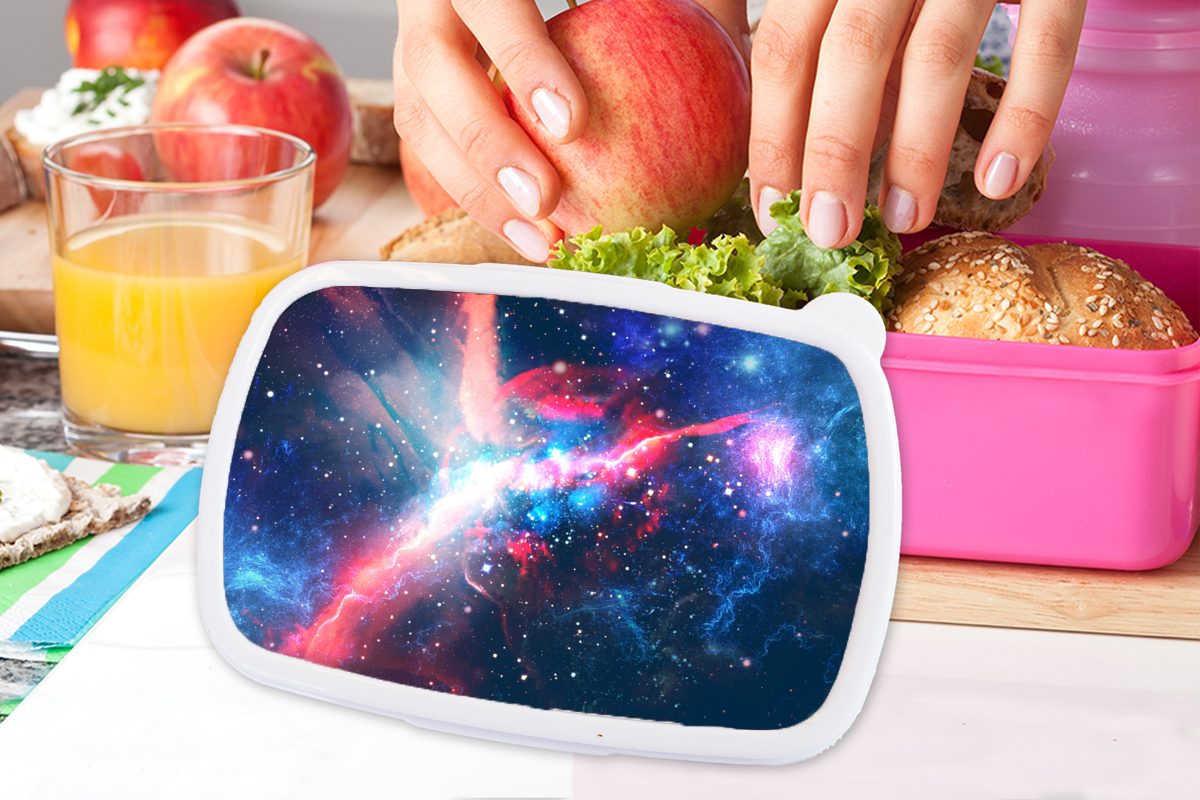 MuchoWow Kinder, Kunststoff für Brotbox - - Erwachsene, Snackbox, Brotdose Mädchen, Blau, Kunststoff, rosa Lunchbox Raum Licht (2-tlg),