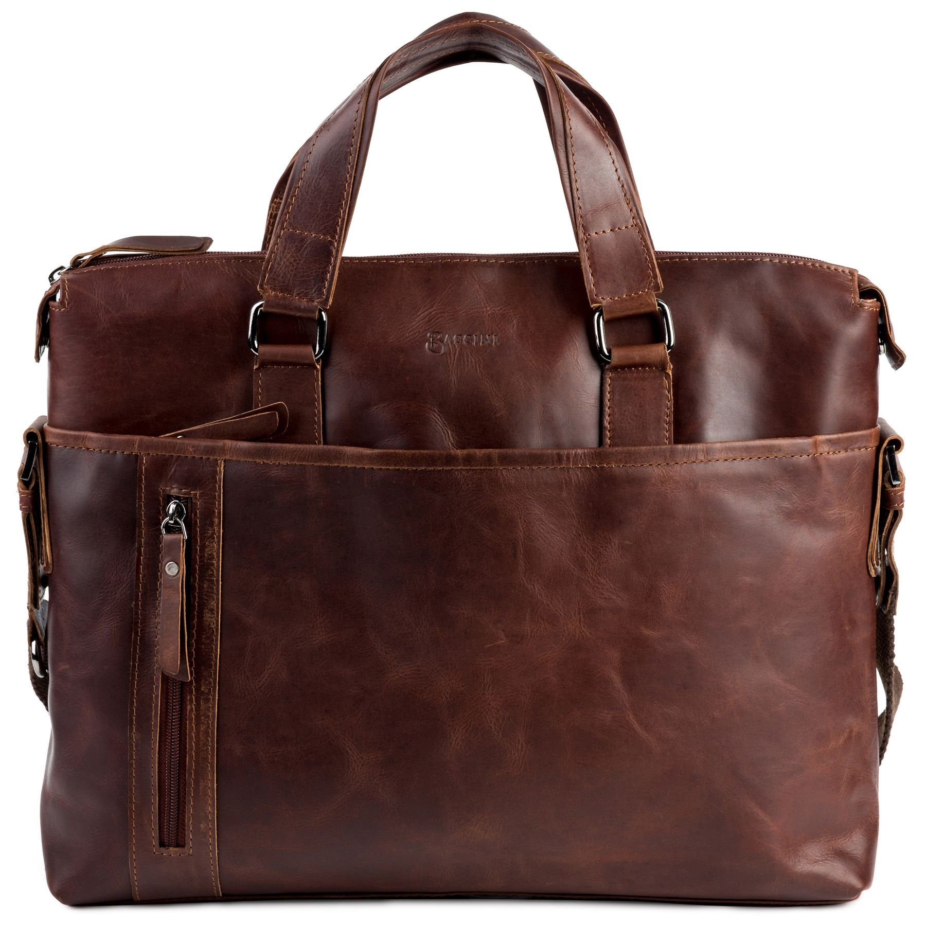 BACCINI Umhängetasche echt Leder Aktentasche 15 Zoll Laptop-Hülle braun, Laptoptasche 15,4 Zoll, Arbeitstasche Umhängetasche Damen Herren braun