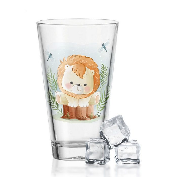 GRAVURZEILE Glas Leonardo Wasserglas mit UV-Druck - im Löwe Design - Für Kinder als Geschenk - Geeignet als Trinkglas