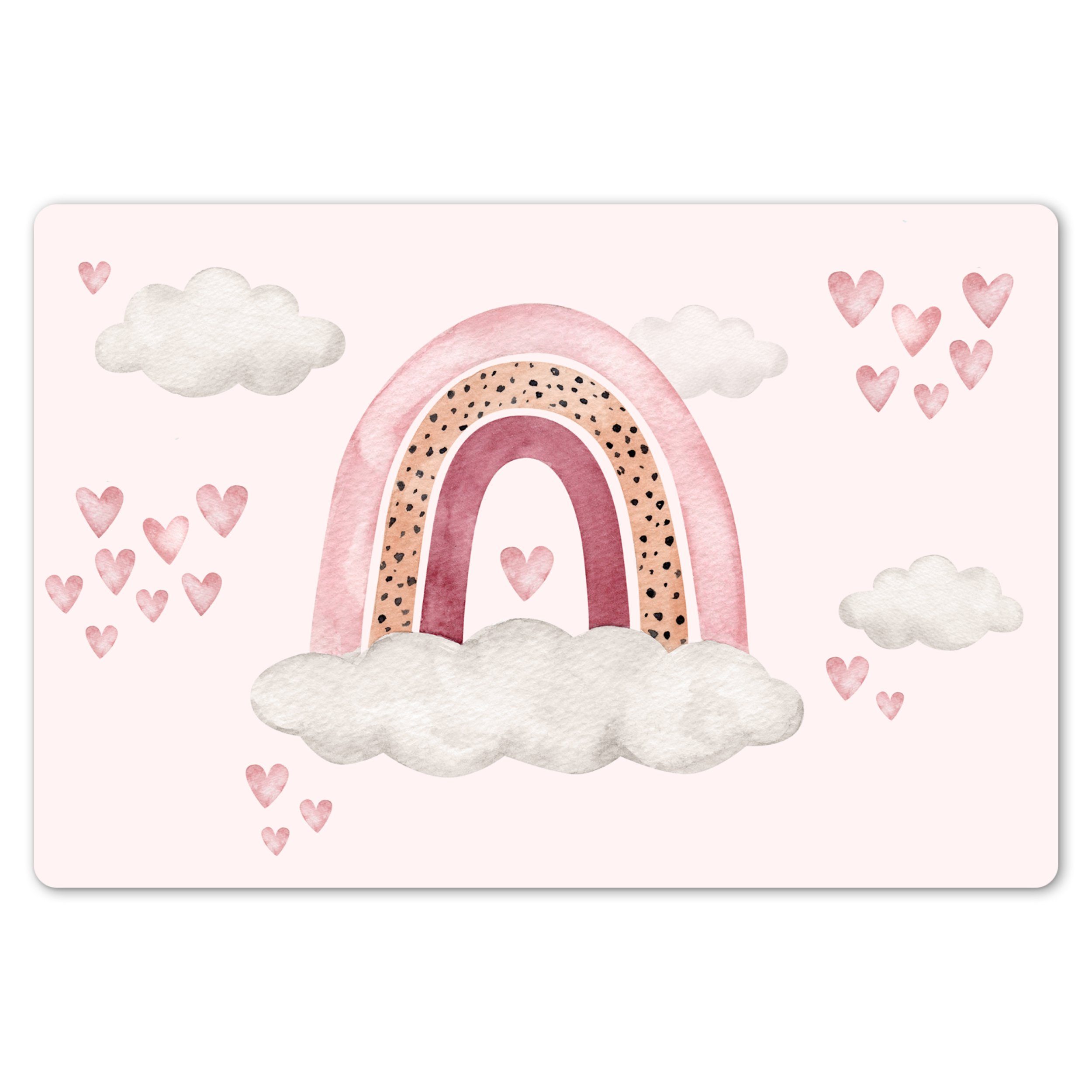 MuchoWow Platzset Regenbogen - Herzen - Rosa - Aquarell - Mädchen, (1-St), günstig online kaufen