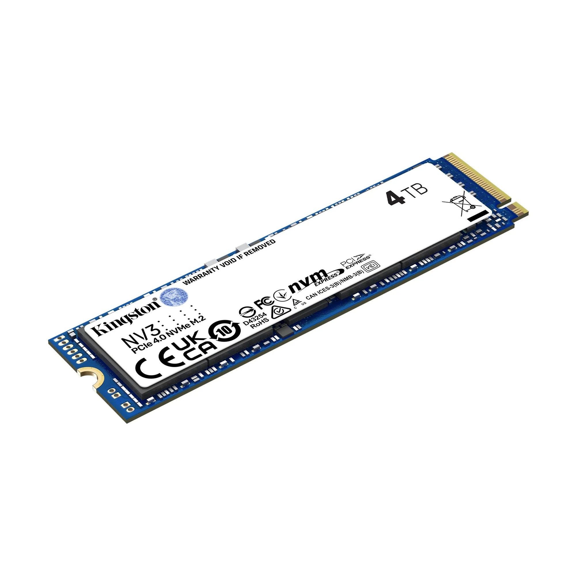 Kingston NV3 4TB NVMe SSD Gen4 M.2 2280 4000GB interne SSD (4 TB) M.2" 6000 MB/S Lesegeschwindigkeit, 5000 MB/S Schreibgeschwindigkeit, PCIe 4.0 NVMe, 3D NAND, energieeffiziente Gen4 Technik