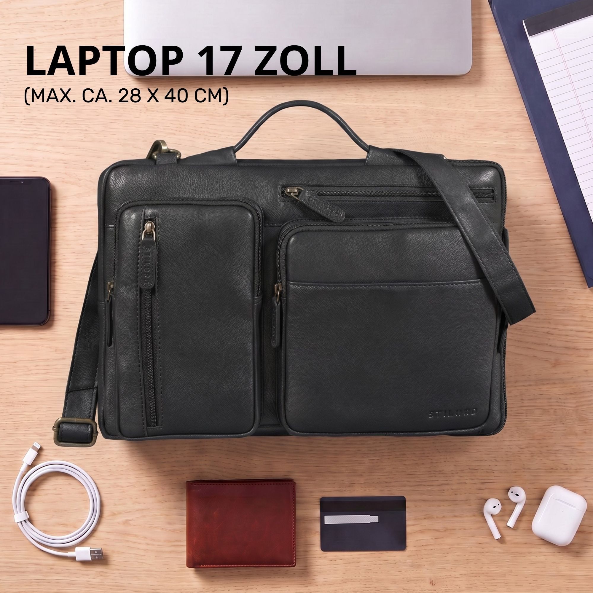 STILORD Laptoptasche "Torsten" Laptoptasche Herren Leder Sleeve 15,6-17 Zoll