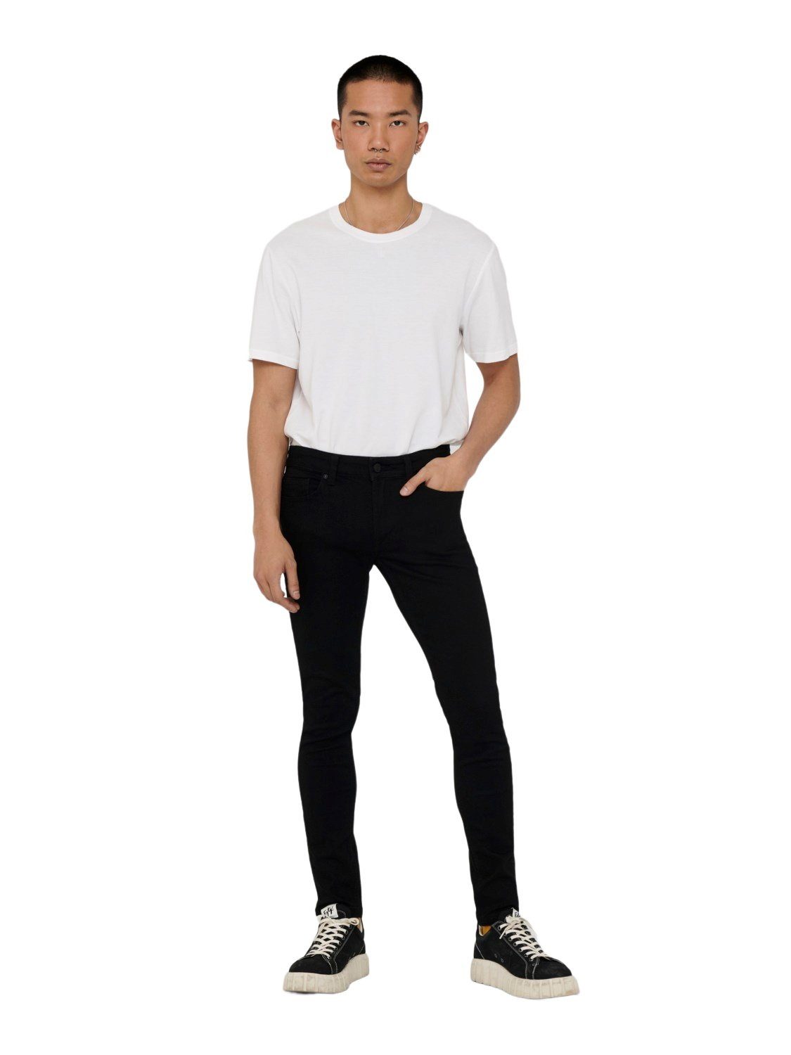 mit ONLY Stretch SKINNY PK & SONS Skinny-fit-Jeans BLACK ONSWARP 9383
