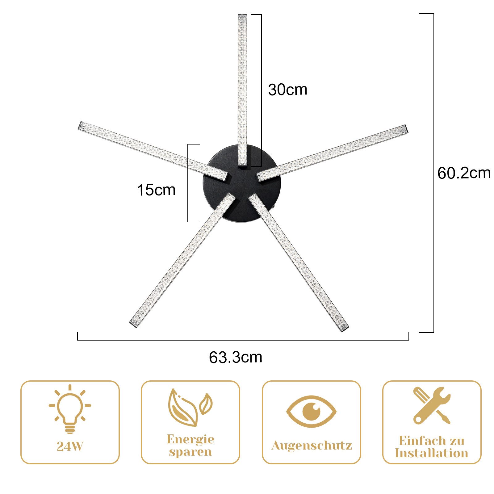 ZMH LED Deckenleuchte 24W Schwarz 3000K Modern Kristall Metall für Wohnzimmer Flur Küche, Augenschutz, LED fest integriert, 3000k, Hochwertiges Material Breite Anwendung