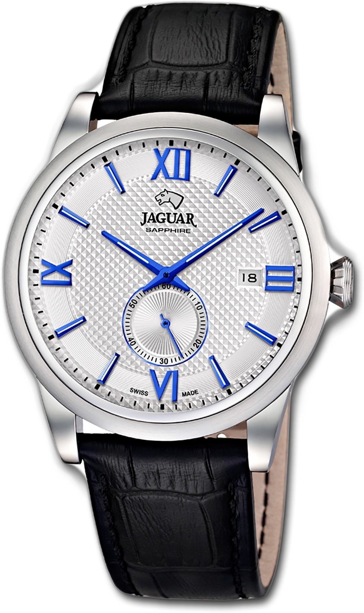 JAGUAR Quarzuhr Jaguar Leder Herren Uhr J662/5 Elegant, Herrenuhr mit Lederarmband, rundes Gehäuse, groß (ca. 43mm), Elegant-S