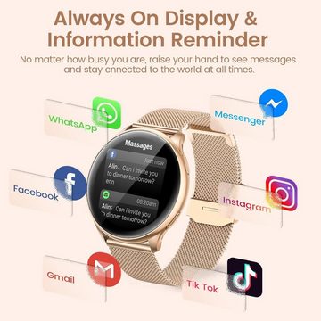 RUXINGX G35 Smartwatch (1.3 Zoll, Android/iOS), Damen-Smartwatch: 1,32 Zoll, Telefon Herzfrequenz, 14 Tage Akku