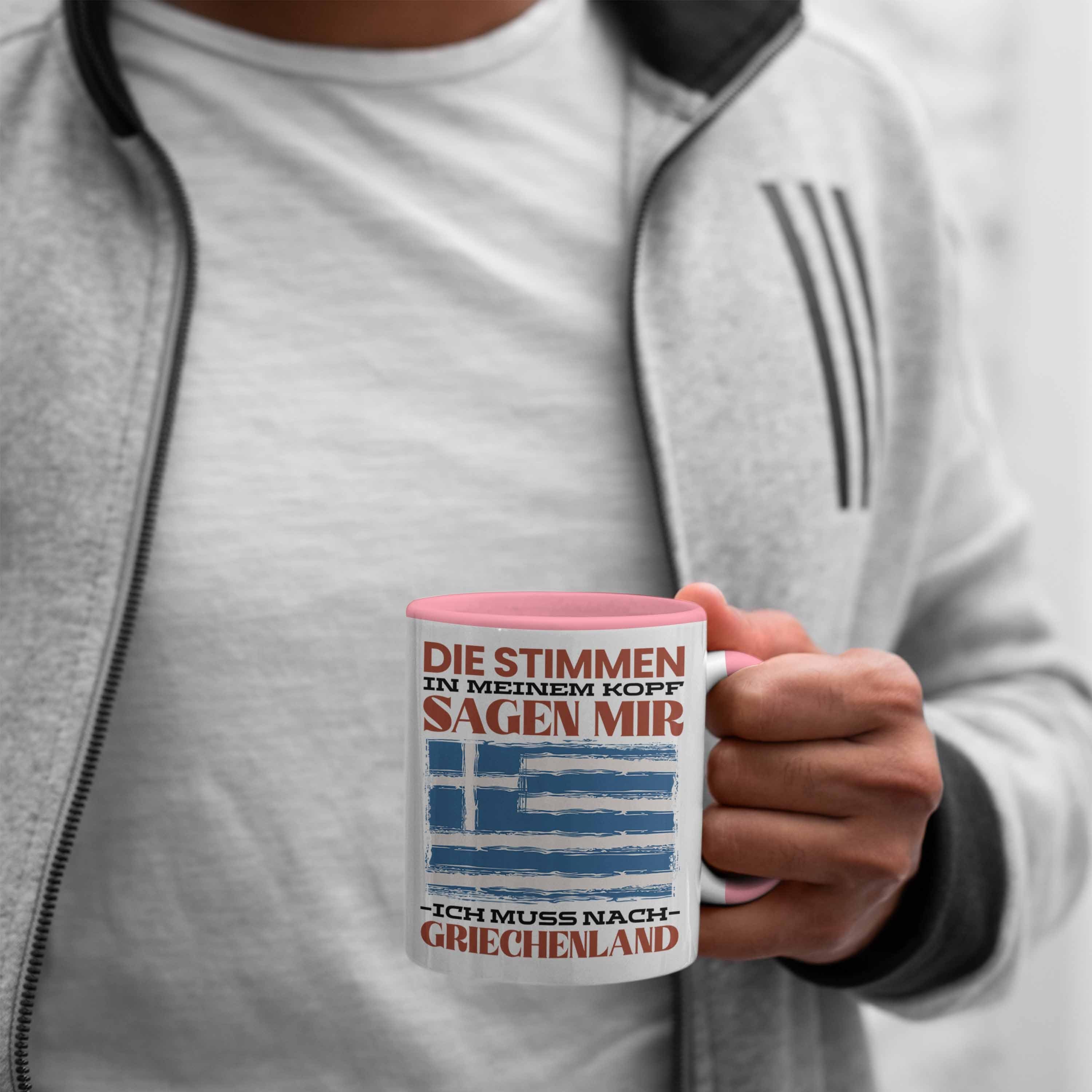 Trendation Tasse Griechenland Tasse Geschenkidee Rosa Urlaub Geschenk Heimat Spruch Grieche