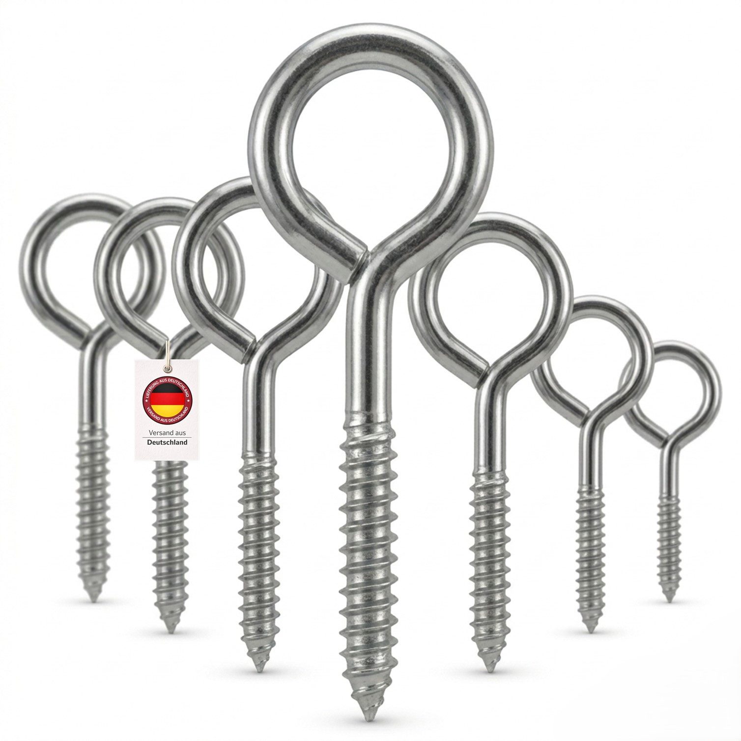 HOOZ Ringschrauben Ösenschrauben Set verzinkt Holz Wand- & Deckenhaken Ø6x90 mm - 10 Stk., (Augenösenschraube, 10 St., Einschraubhaken Ring), Belastbare Schraubhaken Ring aus robustem Stahl mit Holzgewinde