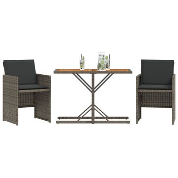 vidaXL Gartenlounge-Set 3-tlg. Bistro-Set mit Kissen Grau Poly Rattan, (1-tlg)