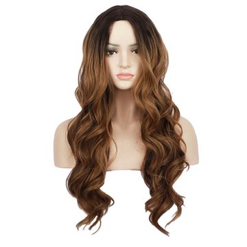 AUKUU Kostüm-Perücke Perücke für Damen Farbverlauf braun modische lange, lockige Haarperücke maschinell hergestellte Vollkopfbedeckung