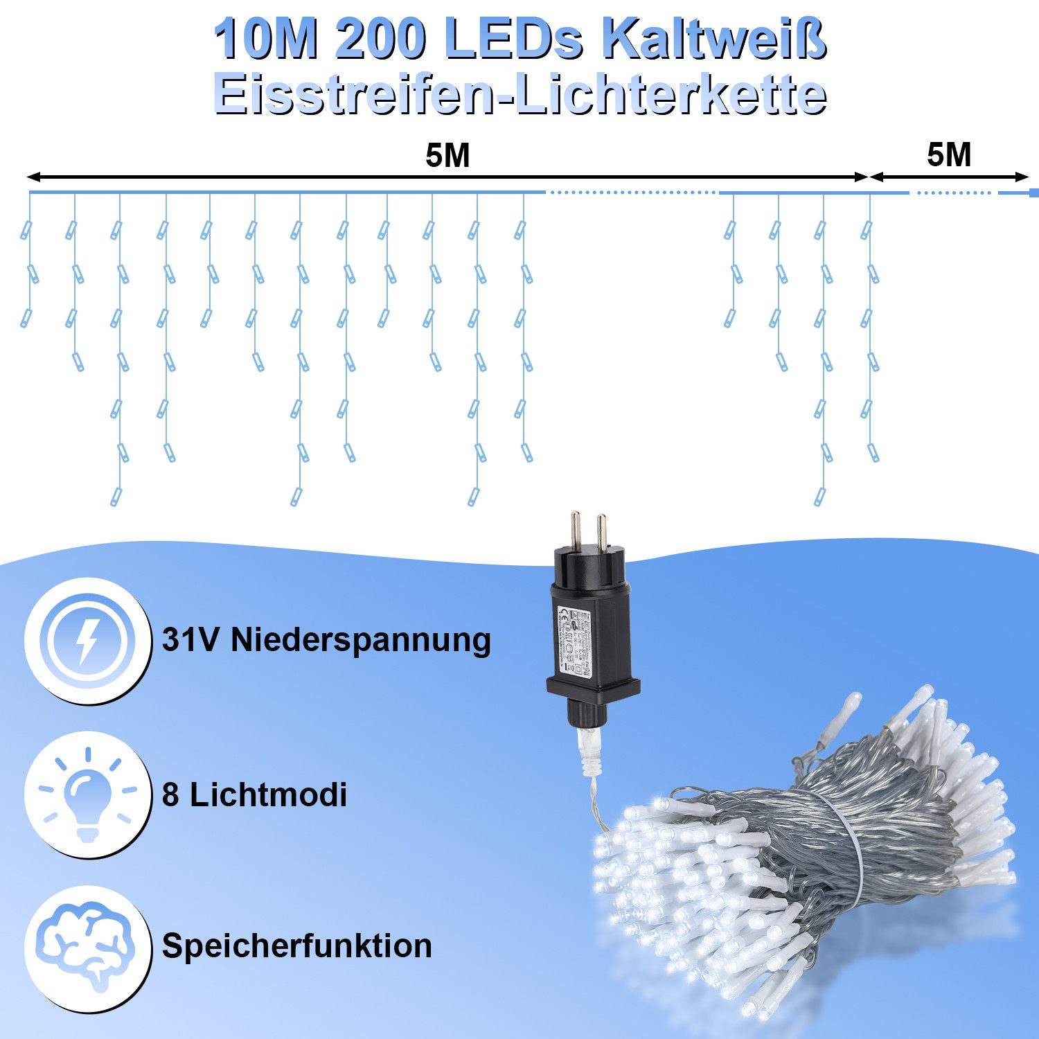 Clanmacy LED-Lichterkette LED Eisregen Outdoor Eisregen Lichtervorhang 10M günstig online kaufen