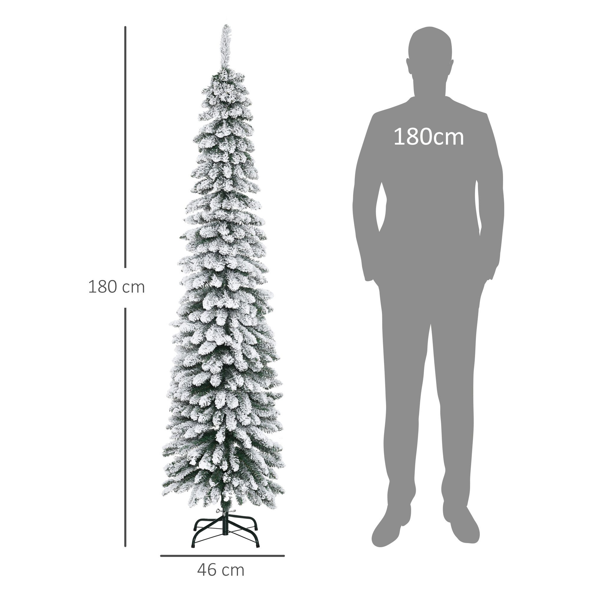 HOMCOM Künstlicher Weihnachtsbaum 180 cm, künstlich, Christbaum, Weihnachtsdeko, für drinnen, Tannenbaum, mit 395 Spitzen, Schnee, Zapfen und klappbar Metallständer, Grün+Weiß